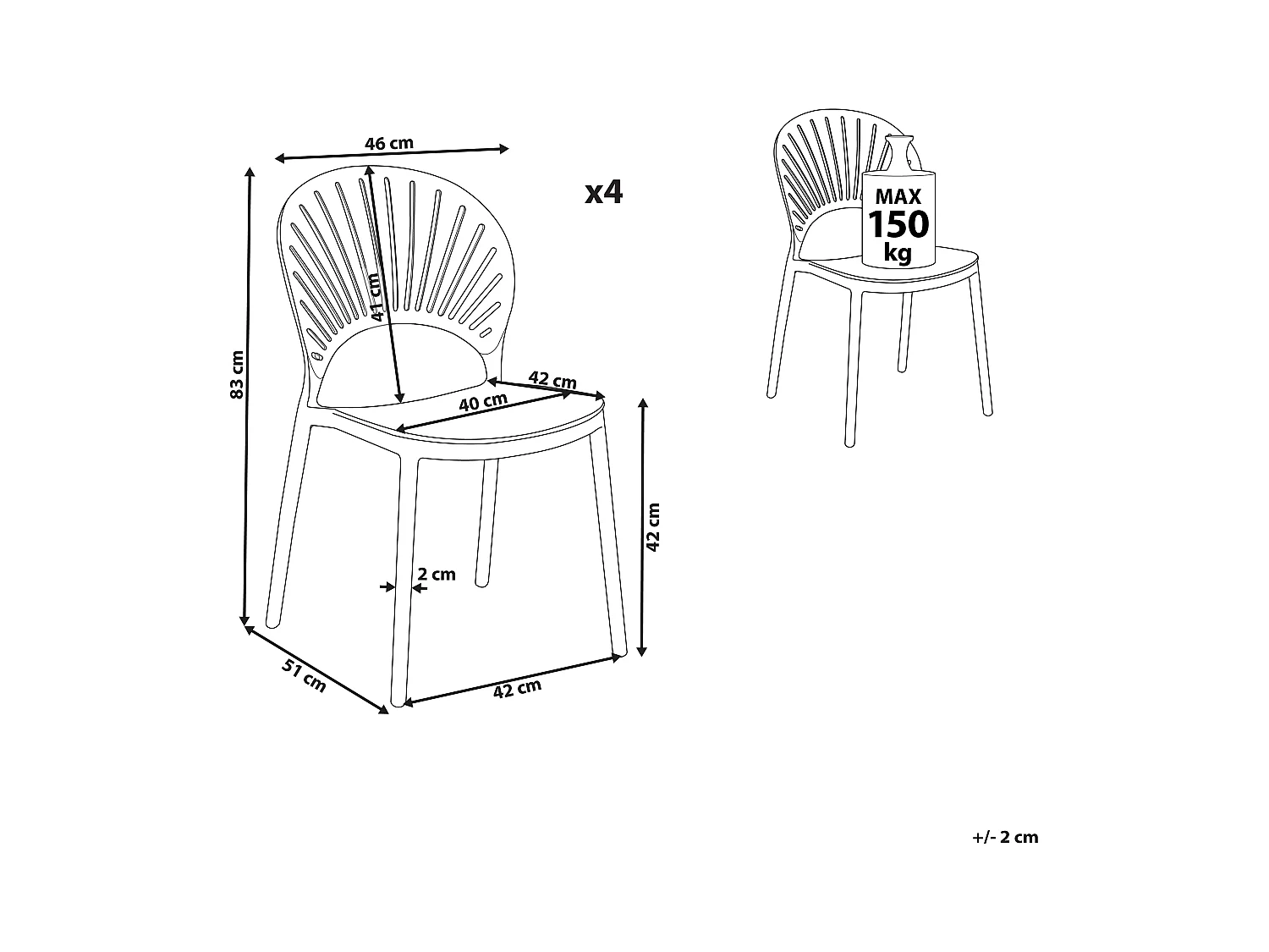 Zestaw 4 krzeseł ogrodowych OSTIA Pastelowy róż