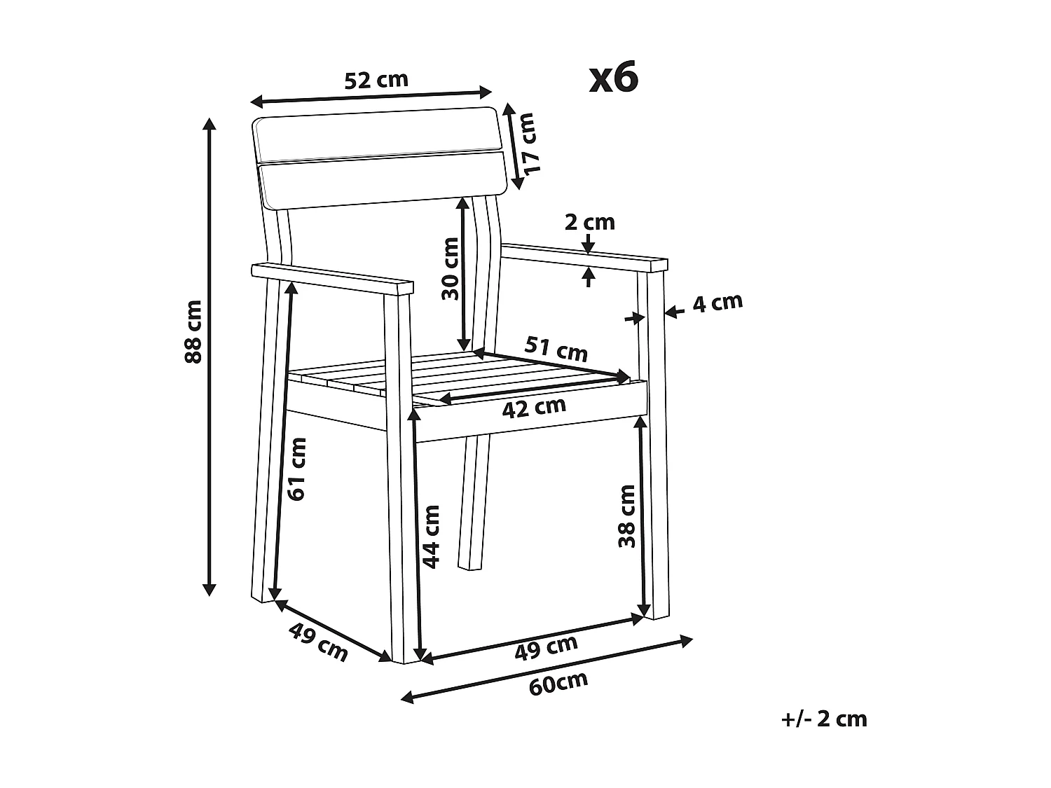 Lot de 6 chaises de jardin FORNELLI Acacia Marron