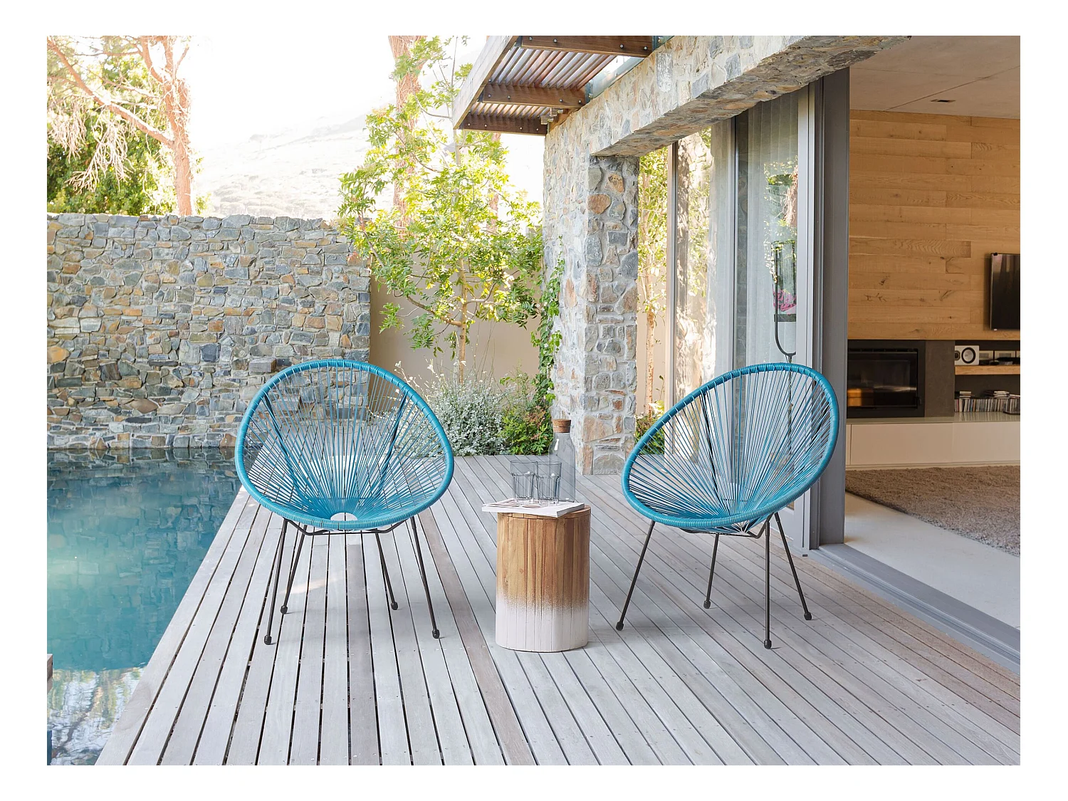 Gartenstuhl 2er Set ACAPULCO II Polyrattan Blau