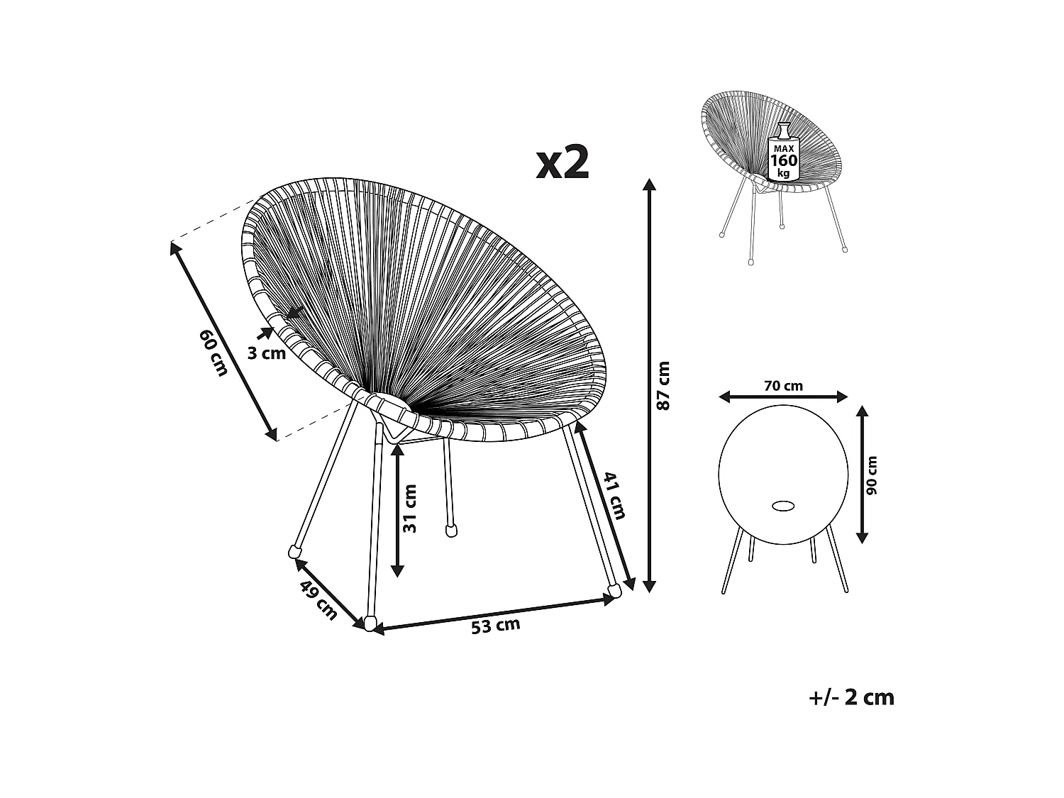 Set van 2 tuinstoelen ACAPULCO II Geel