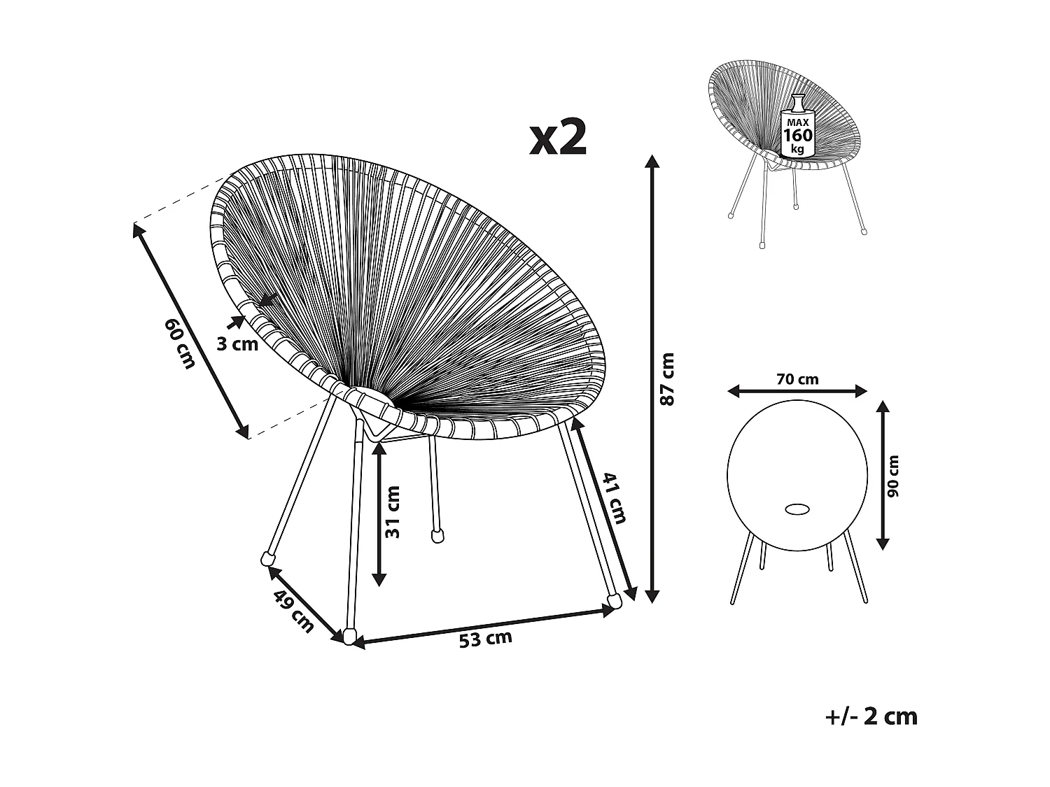 Set van 2 tuinstoelen ACAPULCO II Geel