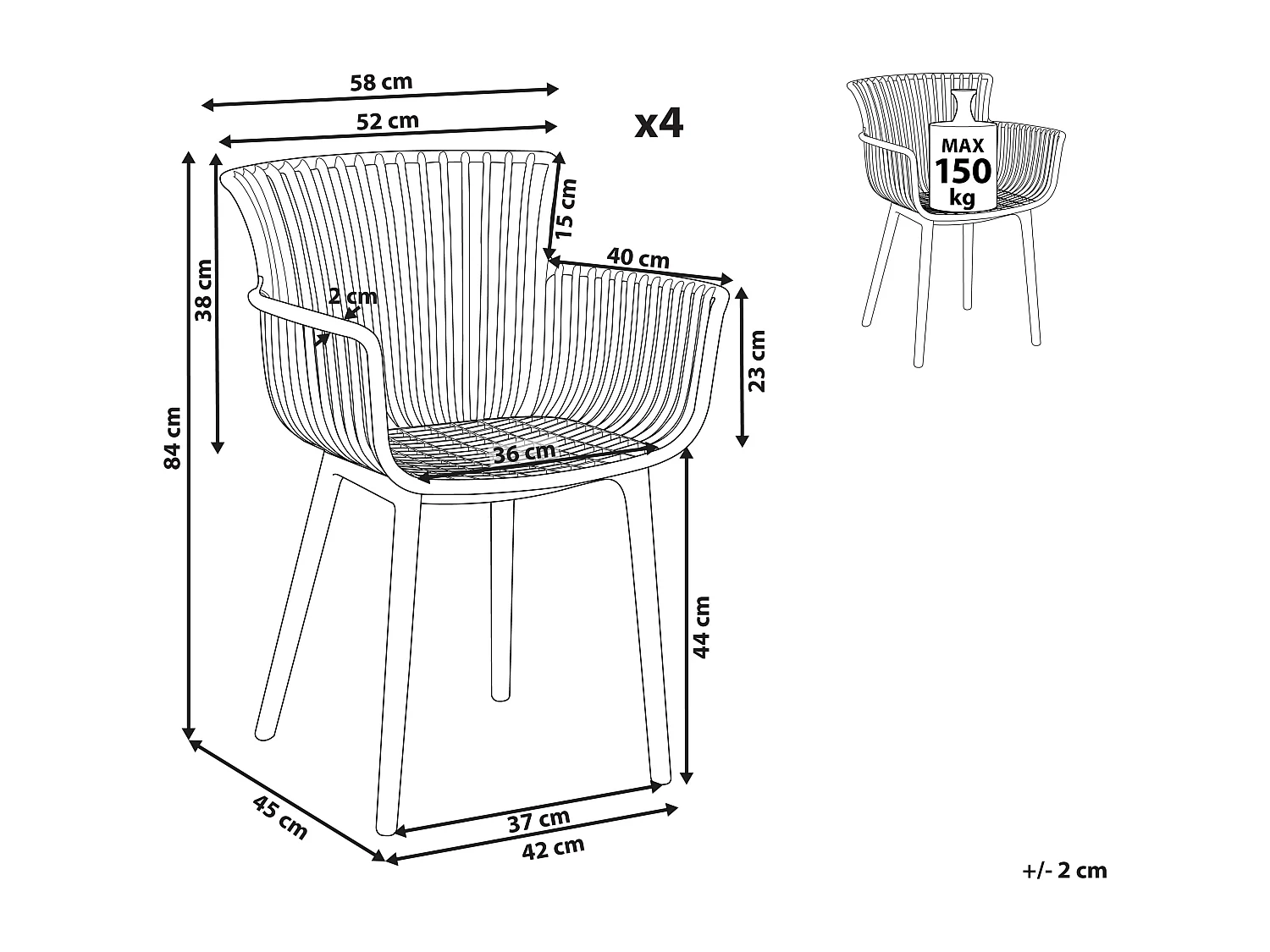 Lot de 4 chaises de jardin PESARO Blanc