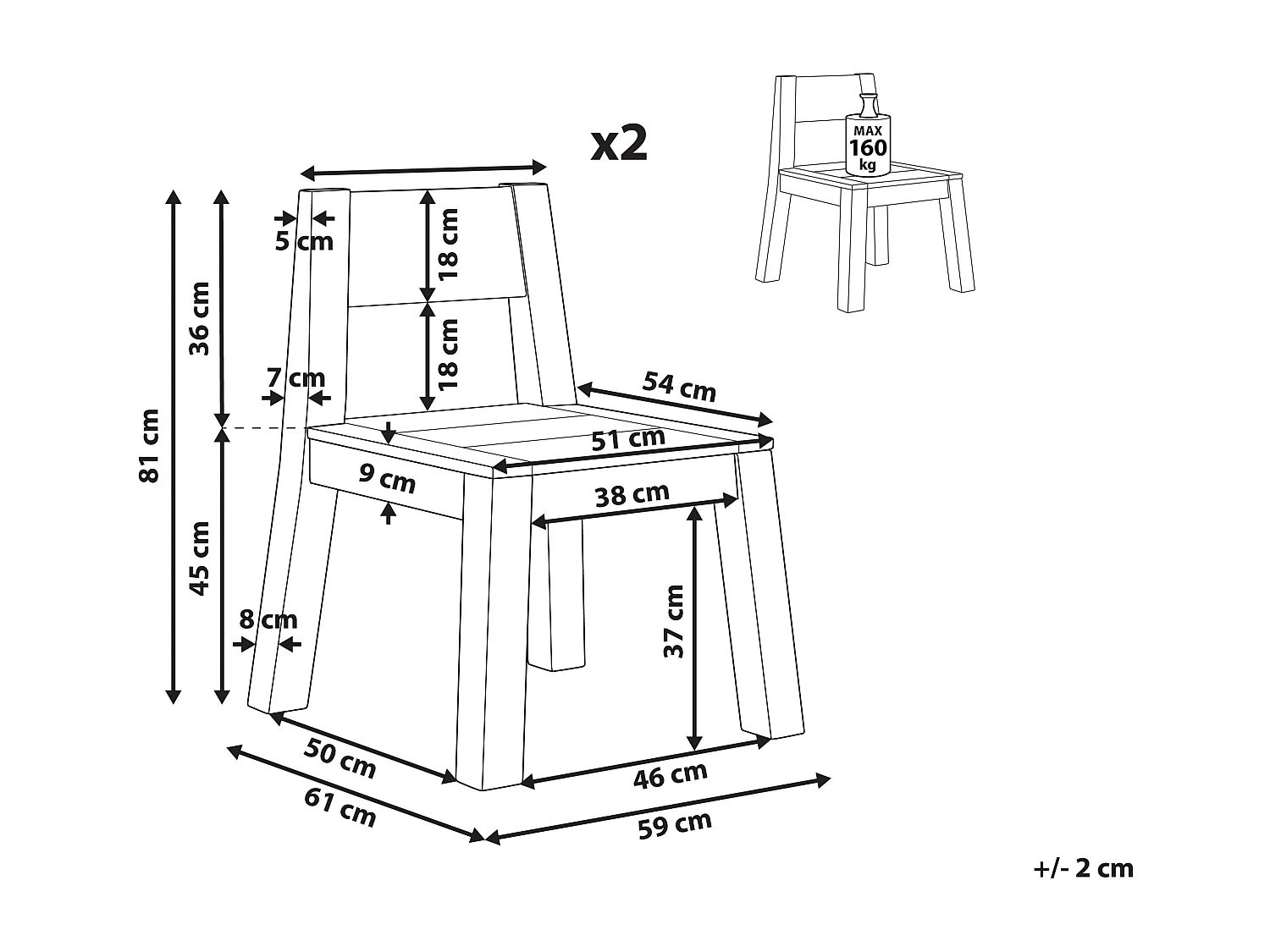 Gartenstuhl 2er Set LIVORNO Akazienholz Braun