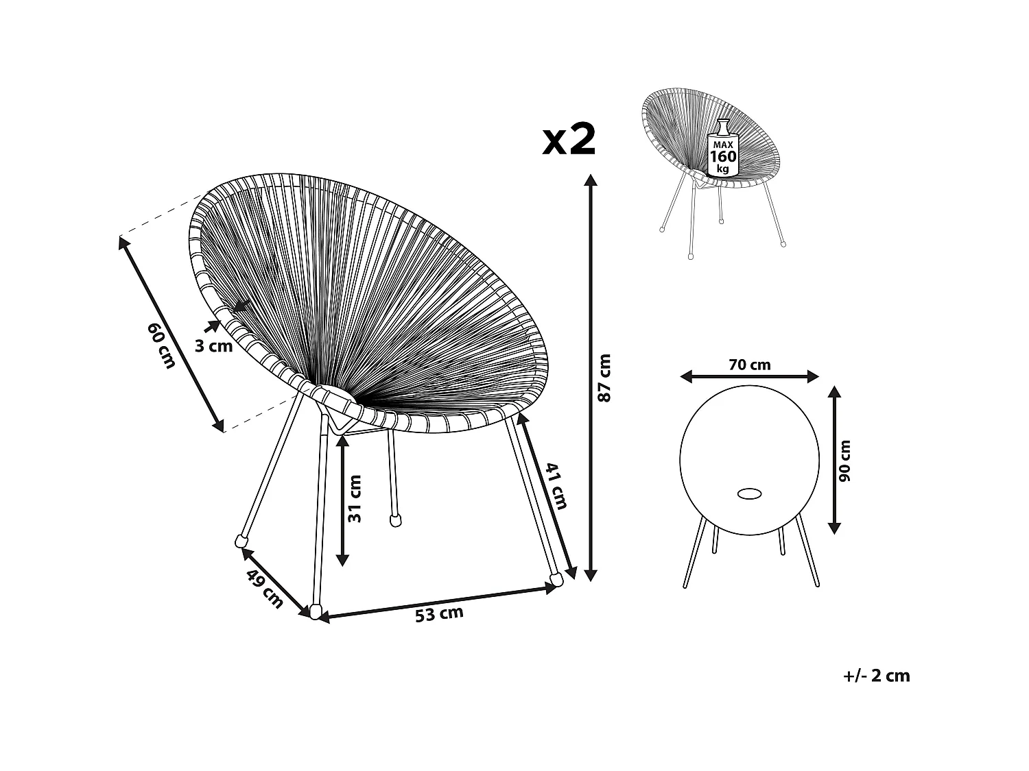 Set van 2 tuinstoelen ACAPULCO II Oranje