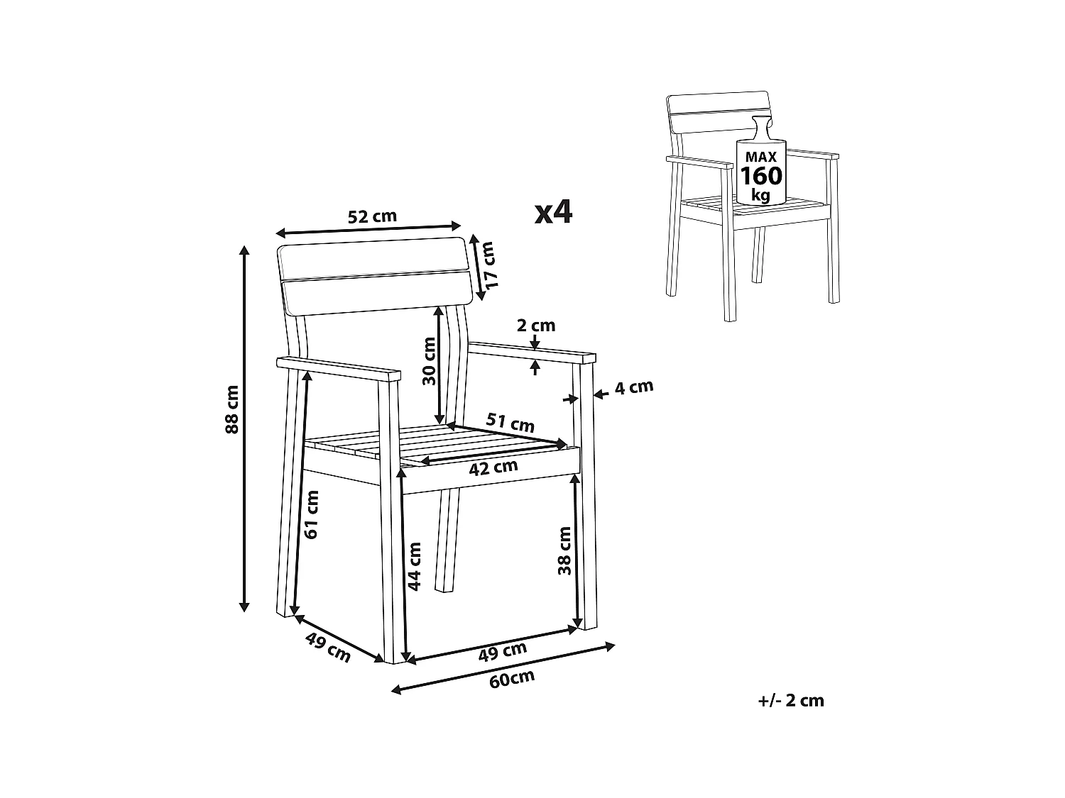Zestaw 4 krzeseł ogrodowych FORNELLI Drewno akacjowe Brązowy