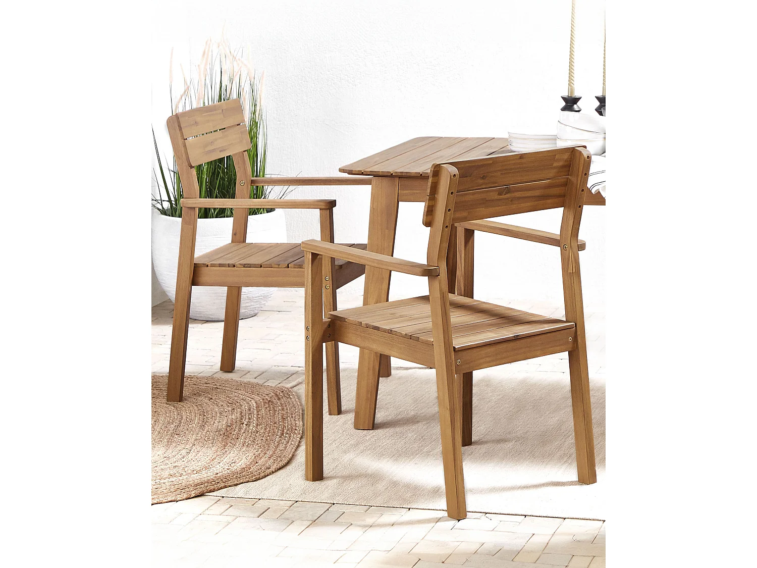 Gartenstühle Akazienholz hellbraun 2er Set mit Armlehnen Fornelli