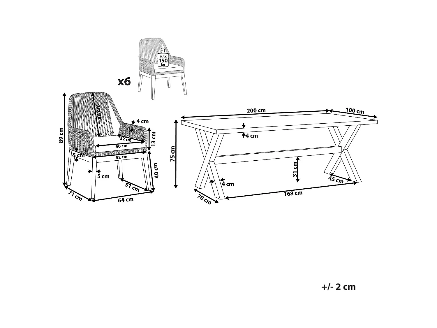 Salle à manger de jardin 6 places OLBIA avec coussins Béton Noir