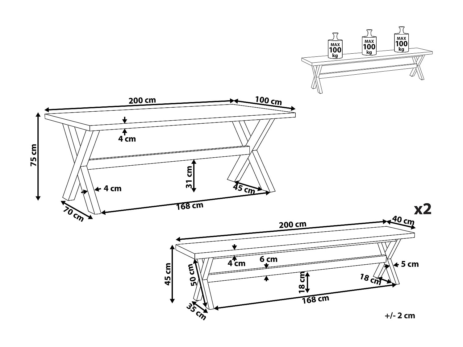 Salle à manger de jardin avec bancs 6 places OLBIA Béton Blanc