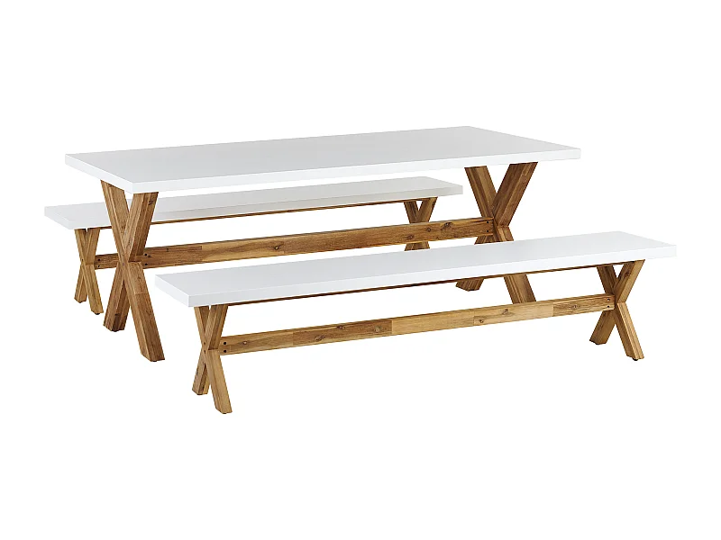 Conjunto de refeições de de jardim com bancos 6 lugares OLBIA Betão Branco