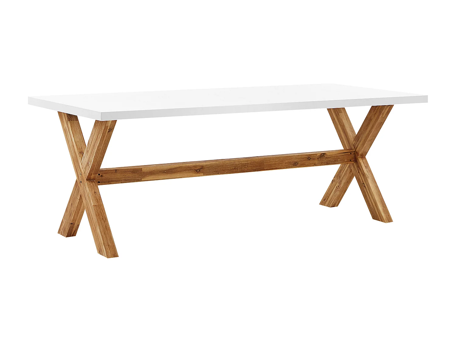 Gartenset weiß Tisch 200x100 cm 8 Hocker Betonplatte Akazienholz Rustikal Olbia