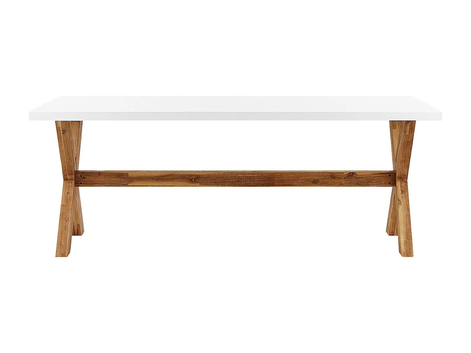 Gartenset weiß Tisch 200x100 cm 8 Hocker Betonplatte Akazienholz Rustikal Olbia