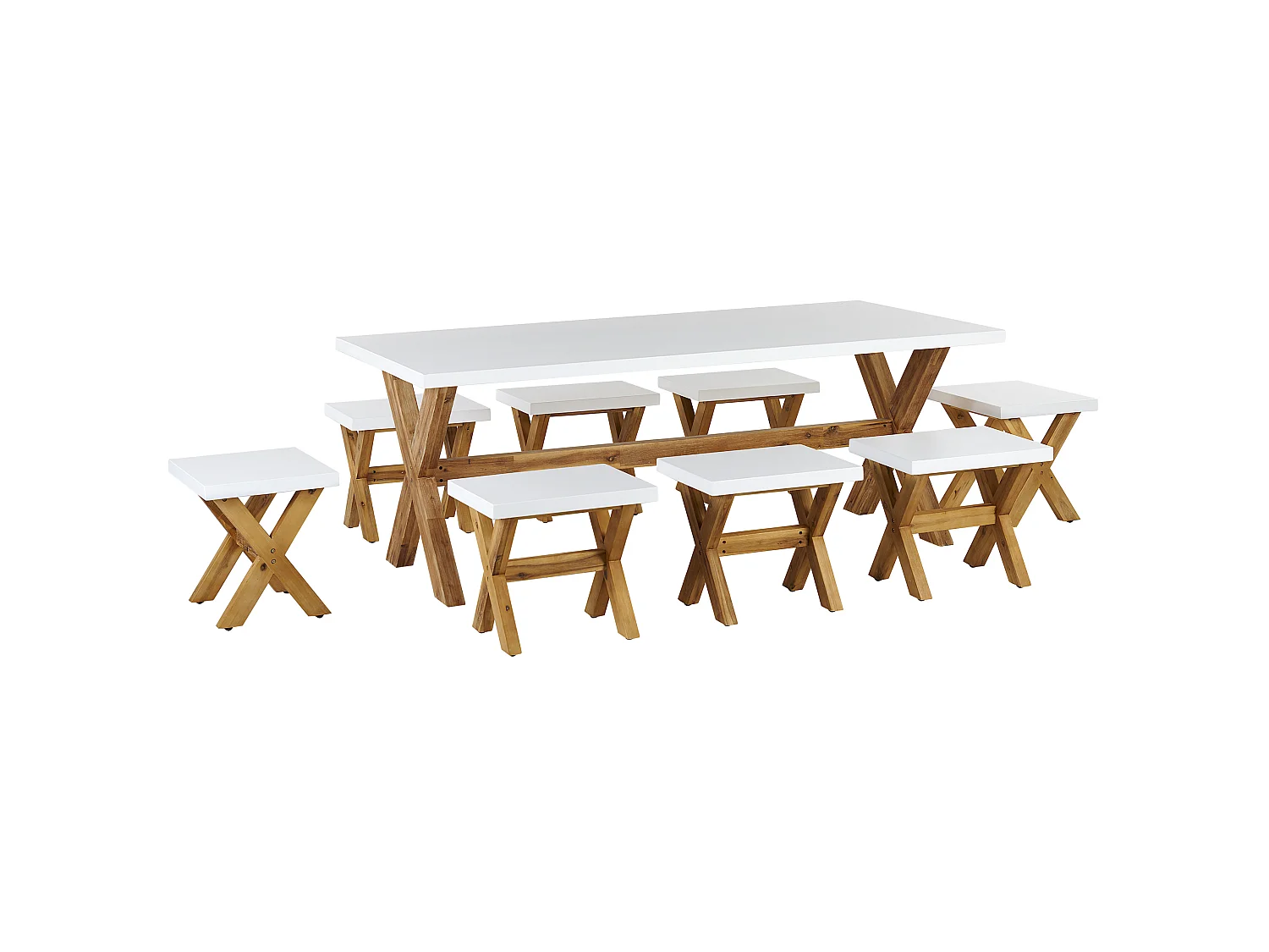 Gartenmöbel Set mit Hockern 8-Sitzer OLBIA Beton Weiss