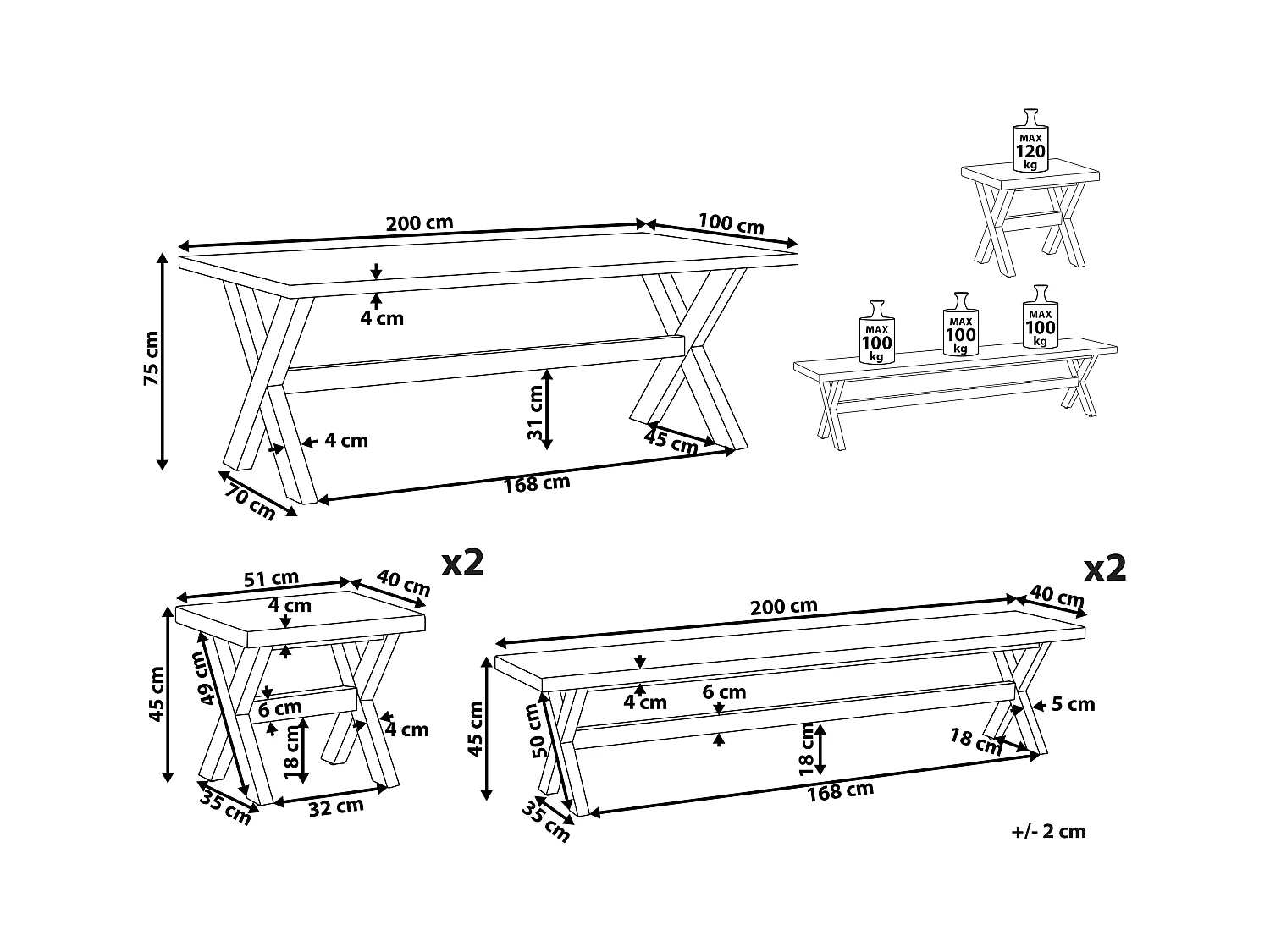 Modernes Gartenset weiss Tisch 2 robuste Hocker 2 Bänke aus Faserzement Olbia