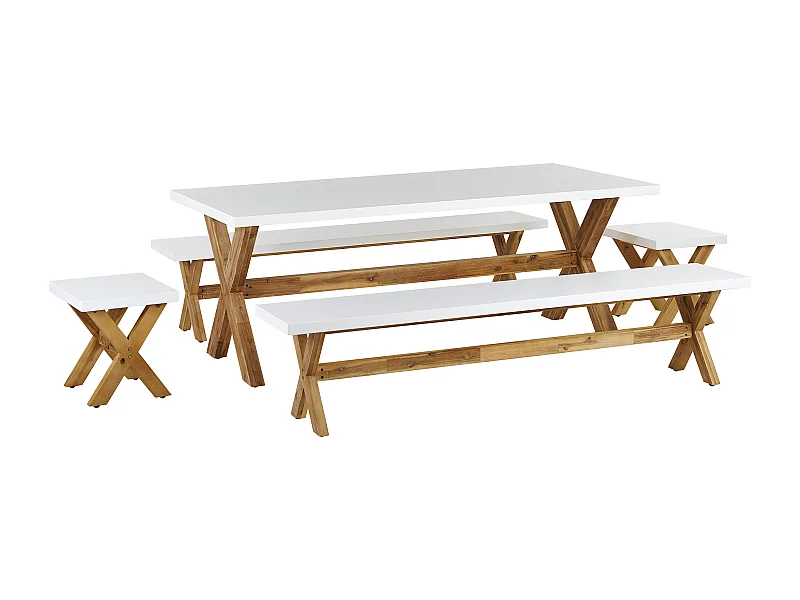 Conjunto de refeições de de jardim com bancos e tamboretes 8 lugares OLBIA Betão Branco