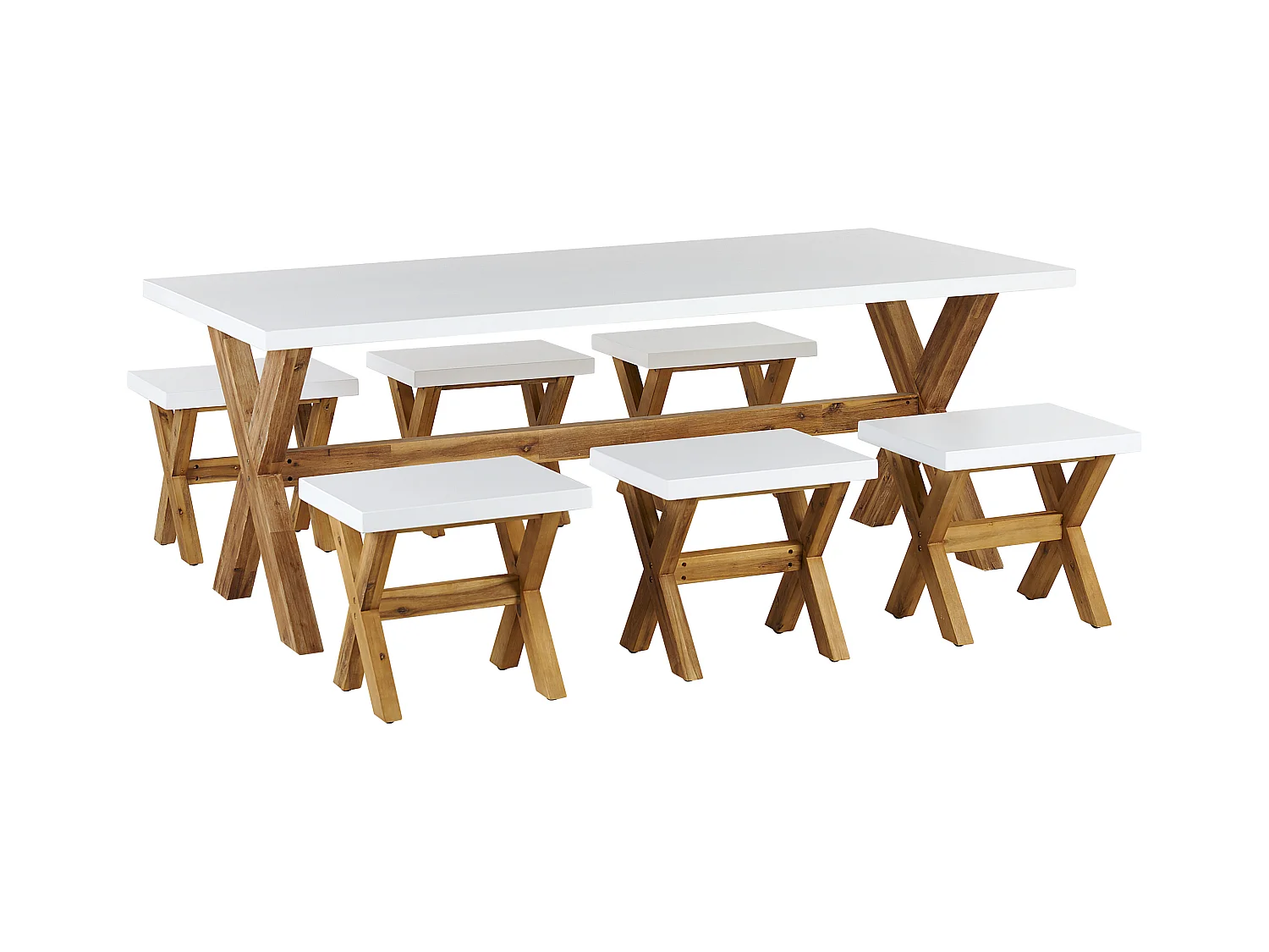 Salle à manger de jardin avec tabourets 6 places OLBIA Béton Blanc