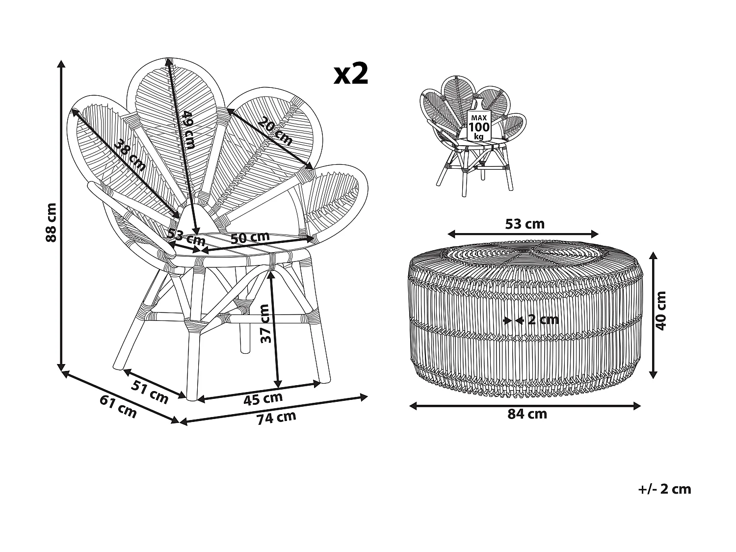 Ensemble de bistrot en rotin naturel FLORENTINE II / RANDAZZO
