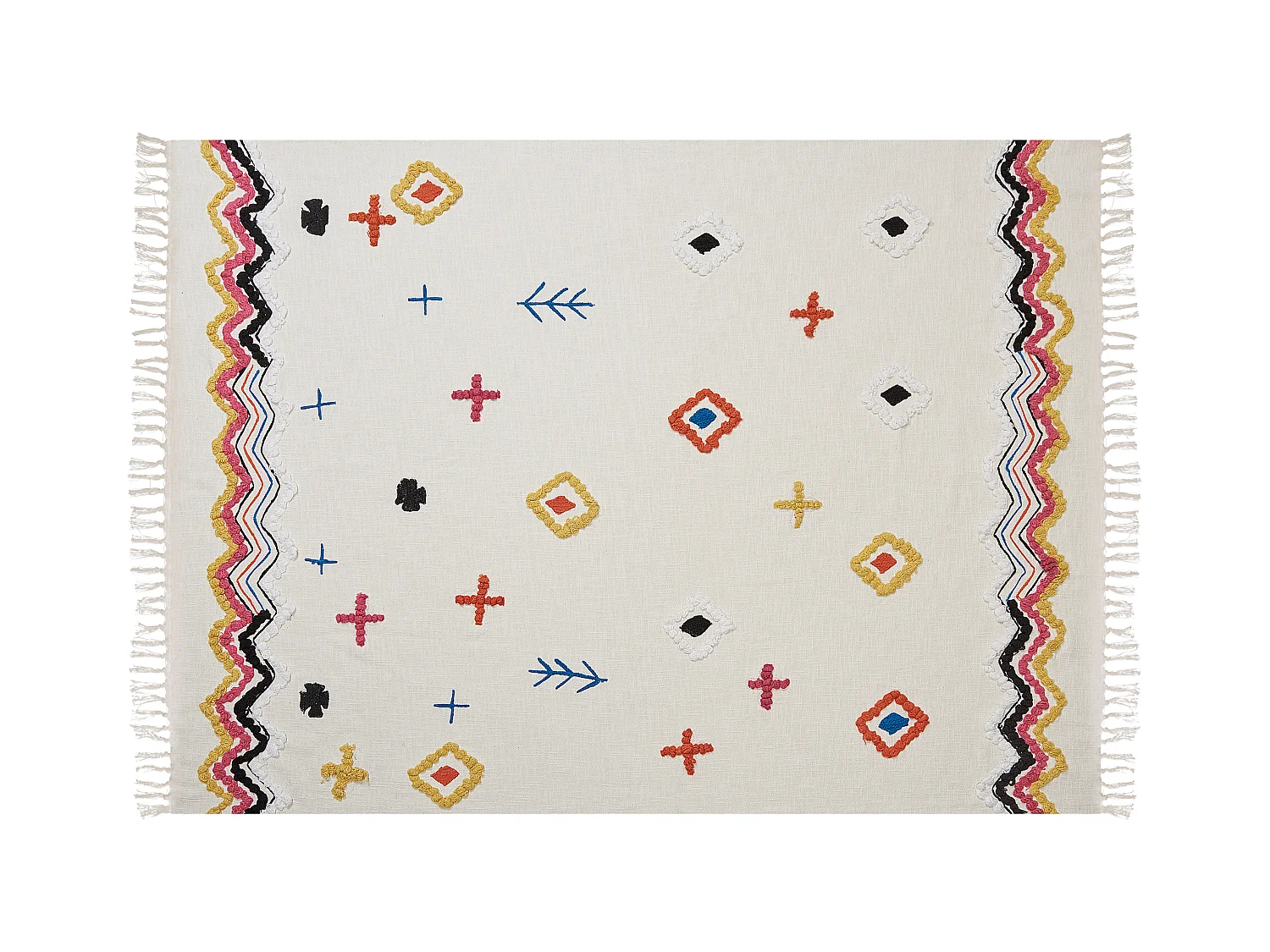 Deko Decke Baumwolle beige/mehfarbig mit Quasten abstrakt 130x180 cm Morena