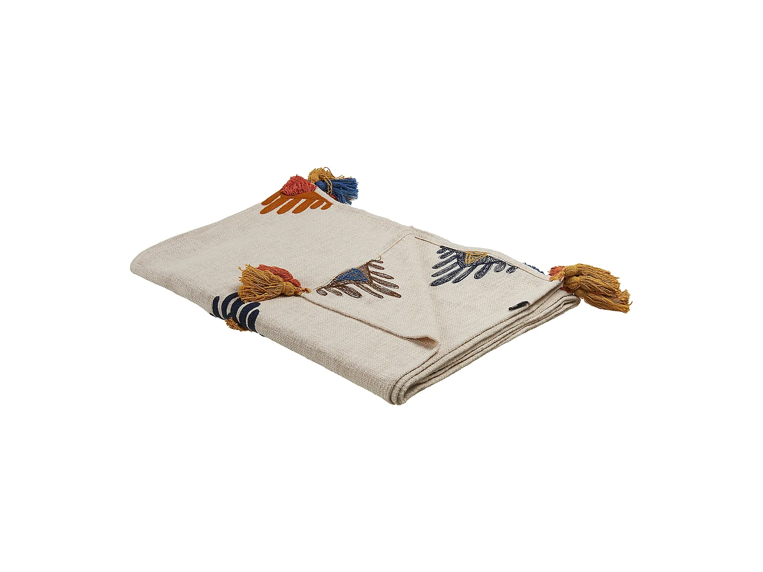 Kuscheldecke Baumwolle beige mit Muster bunt Quasten 130 x 180 cm Boho Munger
