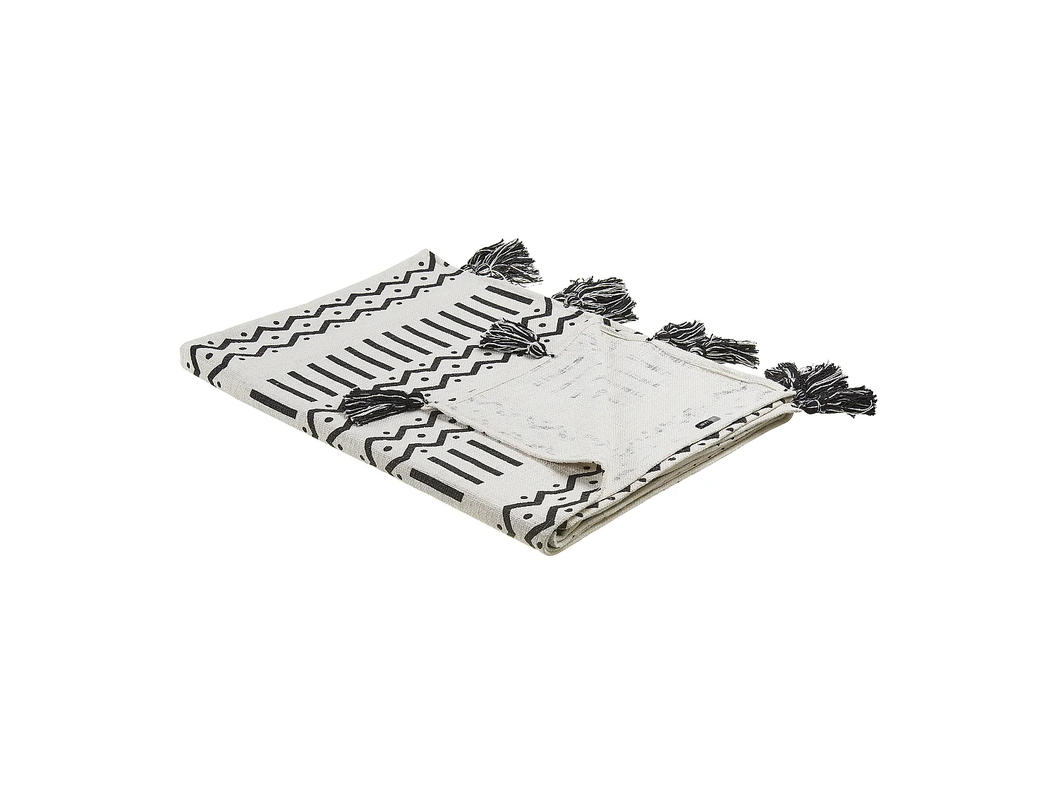Afrikanisch inspirierte Decke aus Baumwolle mit Fransen schwarz / weiß Unnao