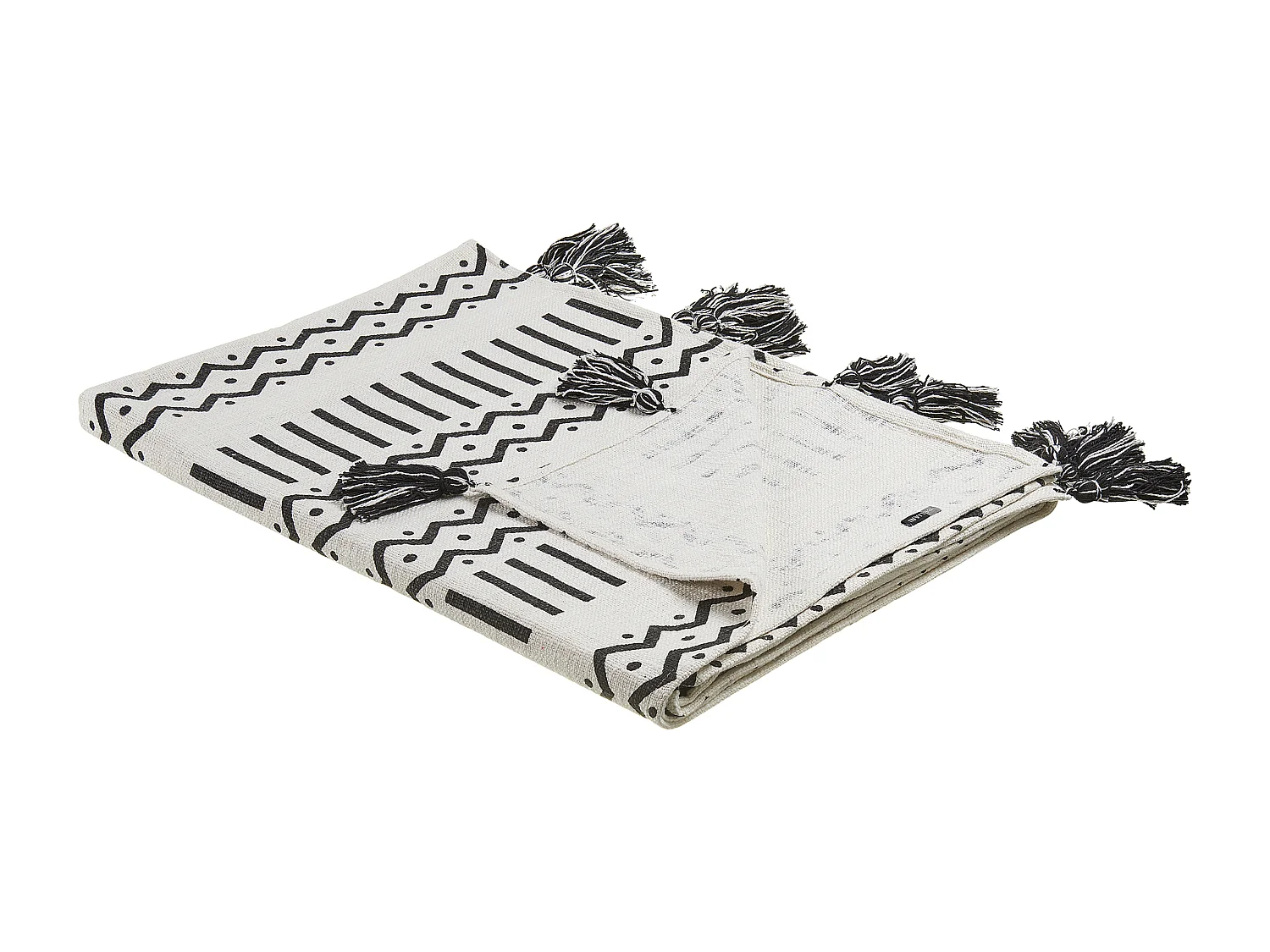 Afrikanisch inspirierte Decke aus Baumwolle mit Fransen schwarz / weiß Unnao