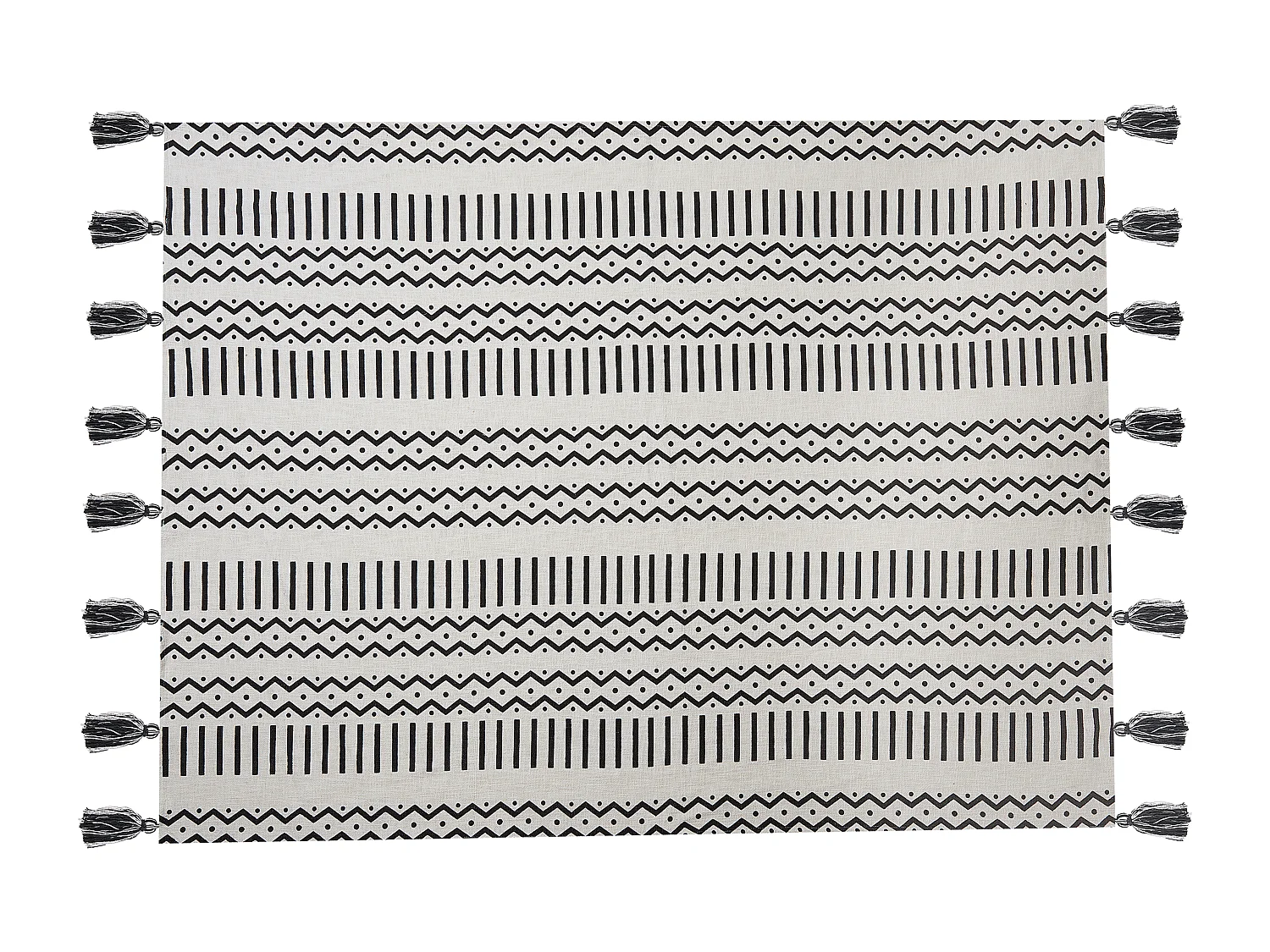 Afrikanisch inspirierte Decke aus Baumwolle mit Fransen schwarz / weiß Unnao