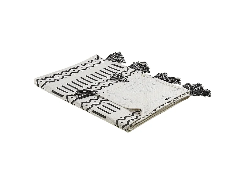 Afrikanisch inspirierte Decke aus Baumwolle mit Fransen schwarz / weiß Unnao