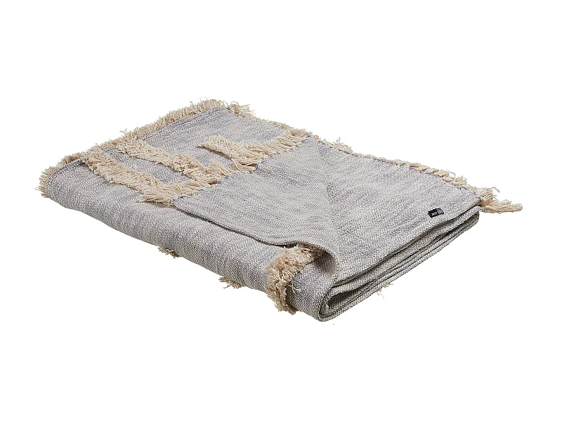 Kuscheldecke Baumwolle grau mit Muster beige Quasten 130 x 180 cm Boho Hospet