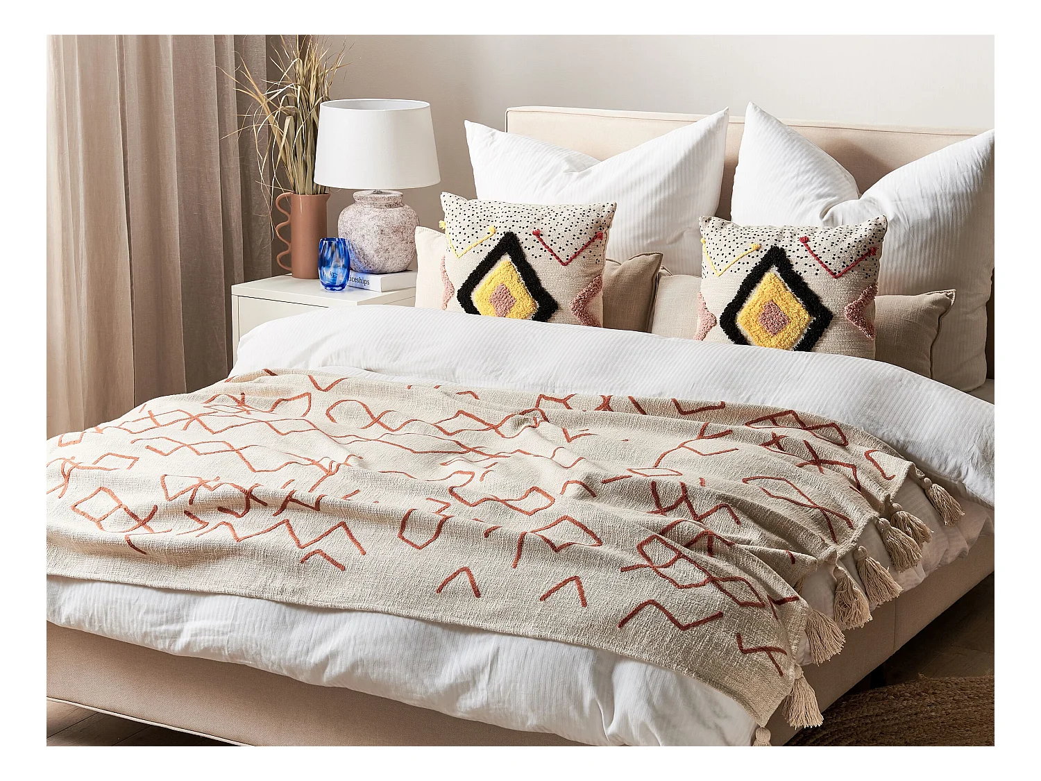 Koc BHIWANI Bawełna 130 x 180 cm Beżowy