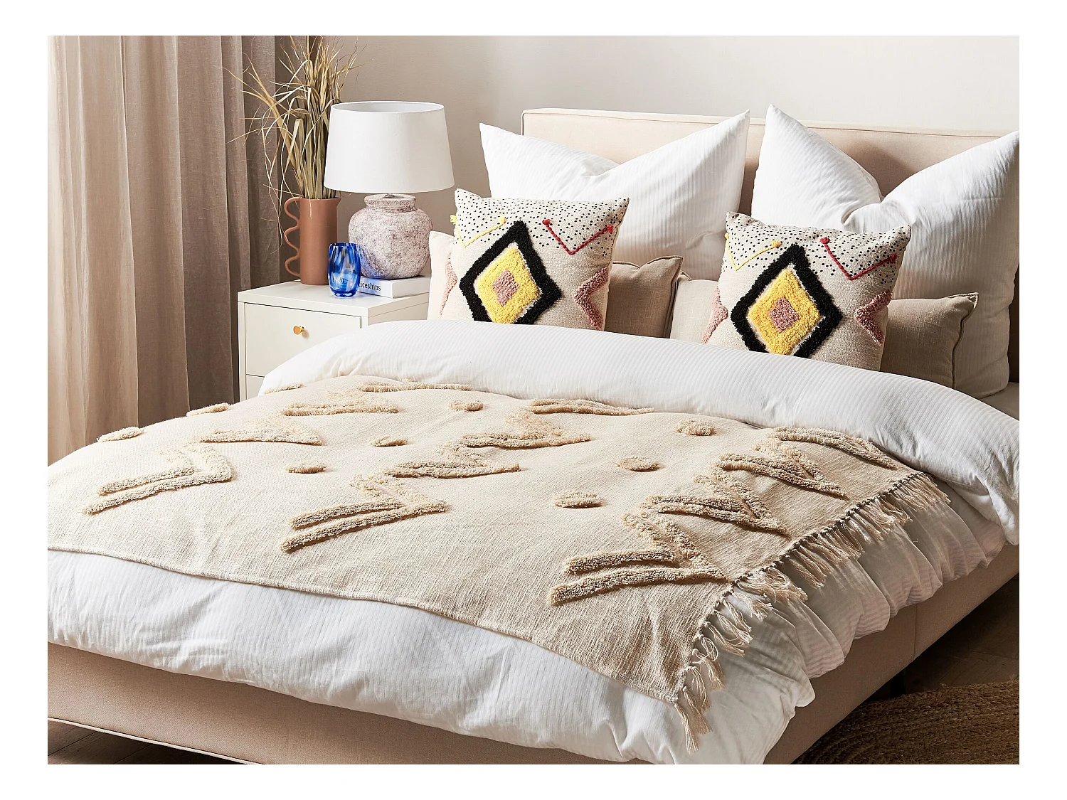 Koc FATEHPUR Bawełna 130 x 180 cm Beżowy