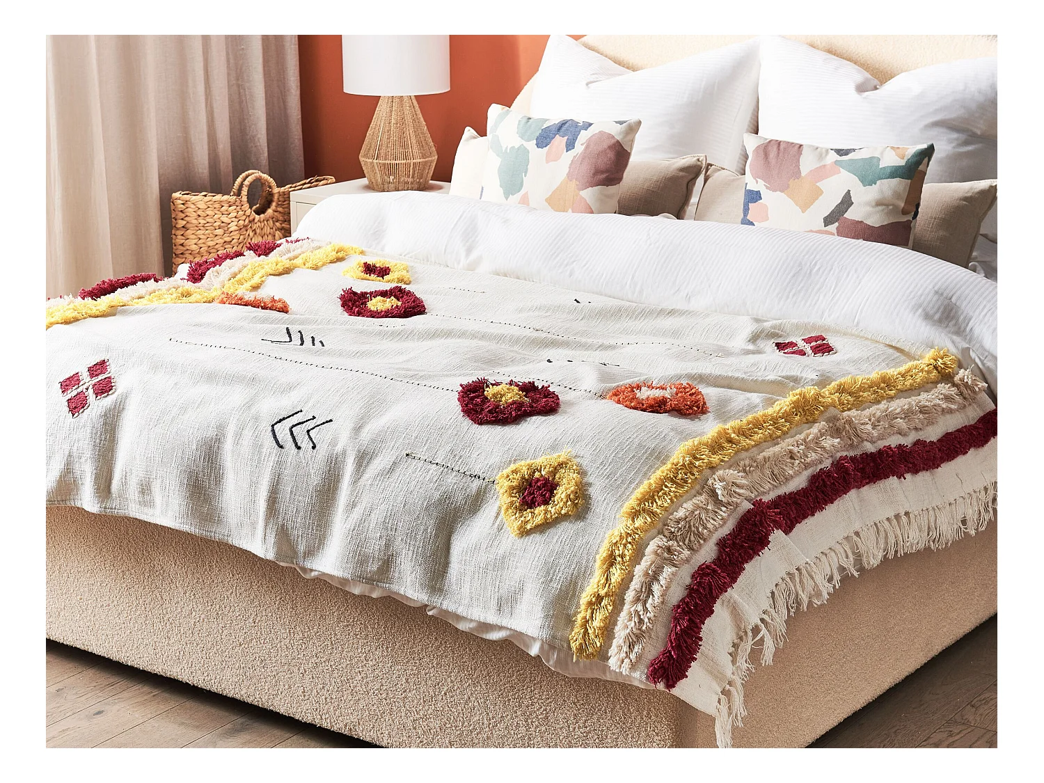 Deko Decke Baumwolle bunt/beige mit Quasten abstrakt 130x180 cm Amroha