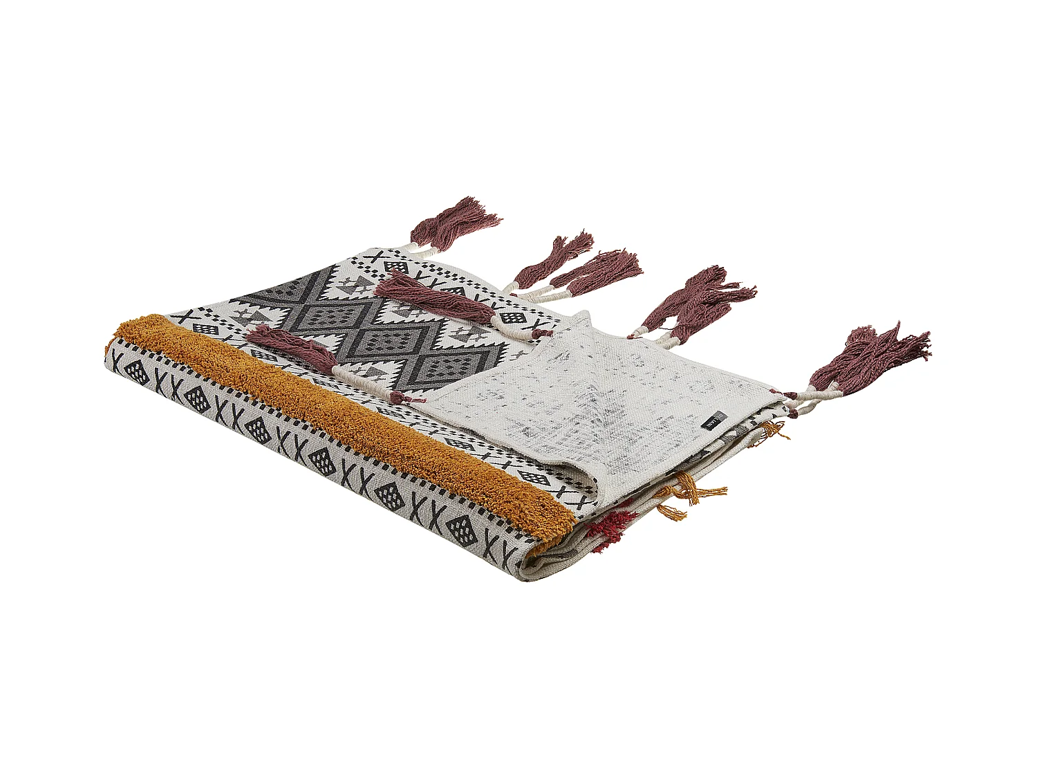 Kuscheldecke Baumwolle beige Muster bunt / grau Quasten 130 x 180 cm Boho Ambala