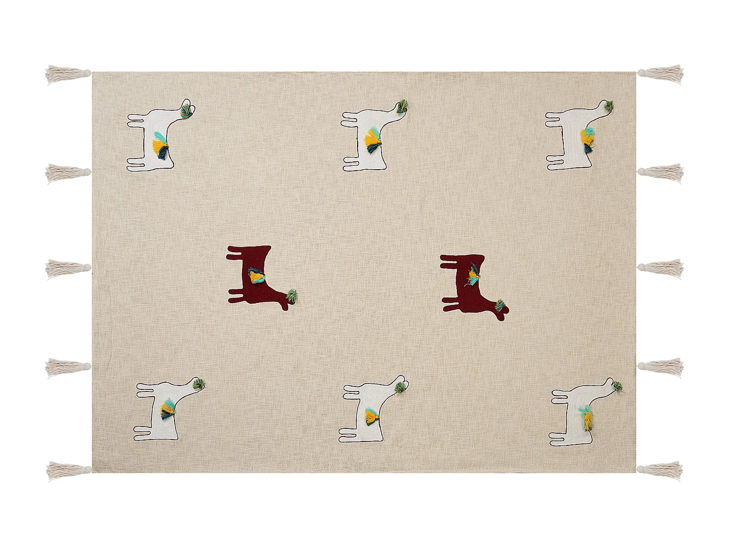 Kuscheldecke Baumwolle Tiermuster beige / braun Quasten 130 x 180 cm Deoghar