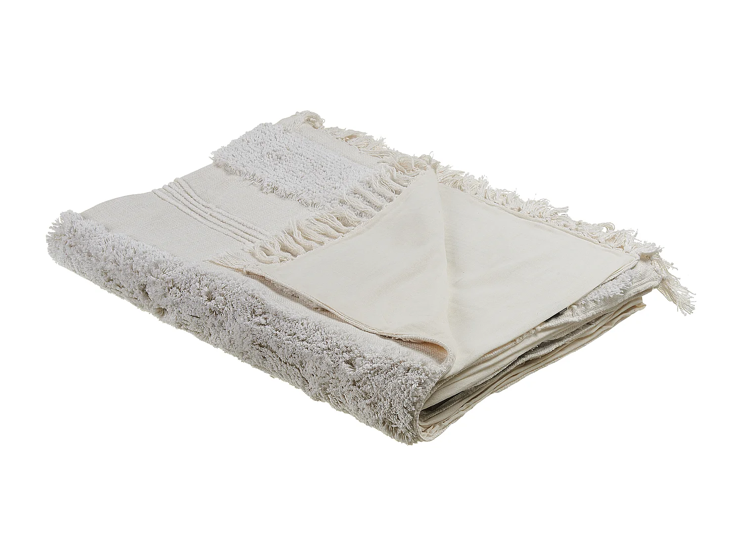 Kuscheldecke Baumwolle weiß orientalisch Quasten 130 x 180 cm Boho Raebareli