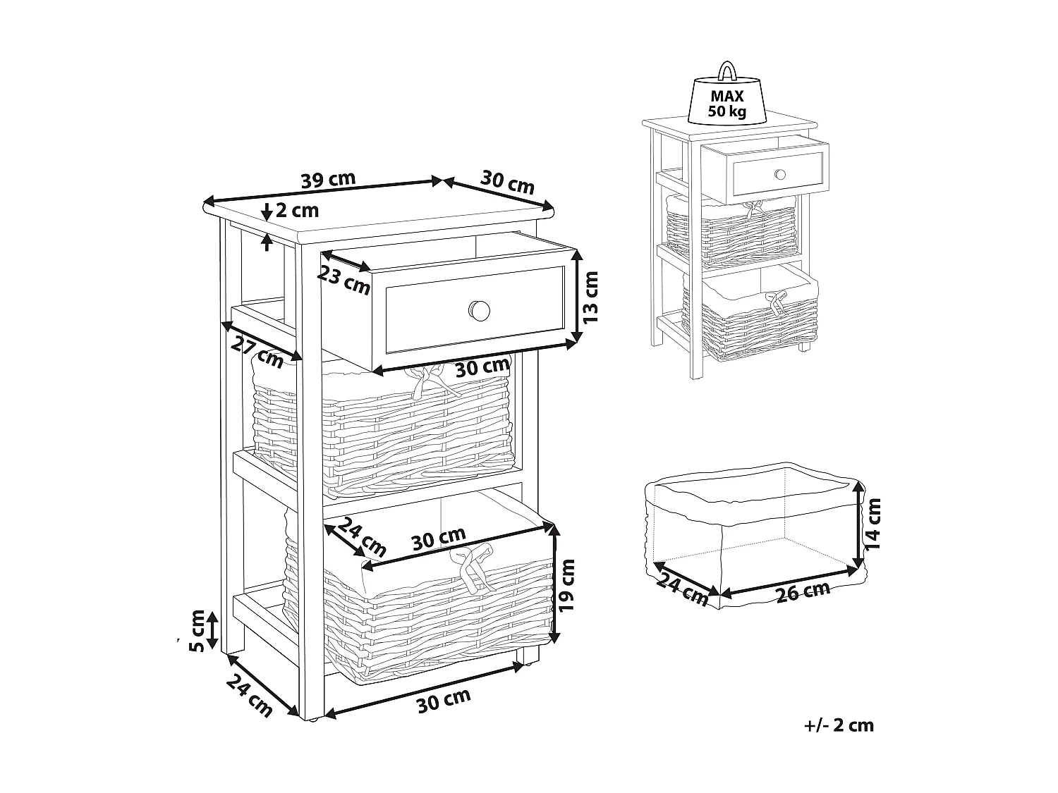 Table de chevet Blanc FLOWELLA