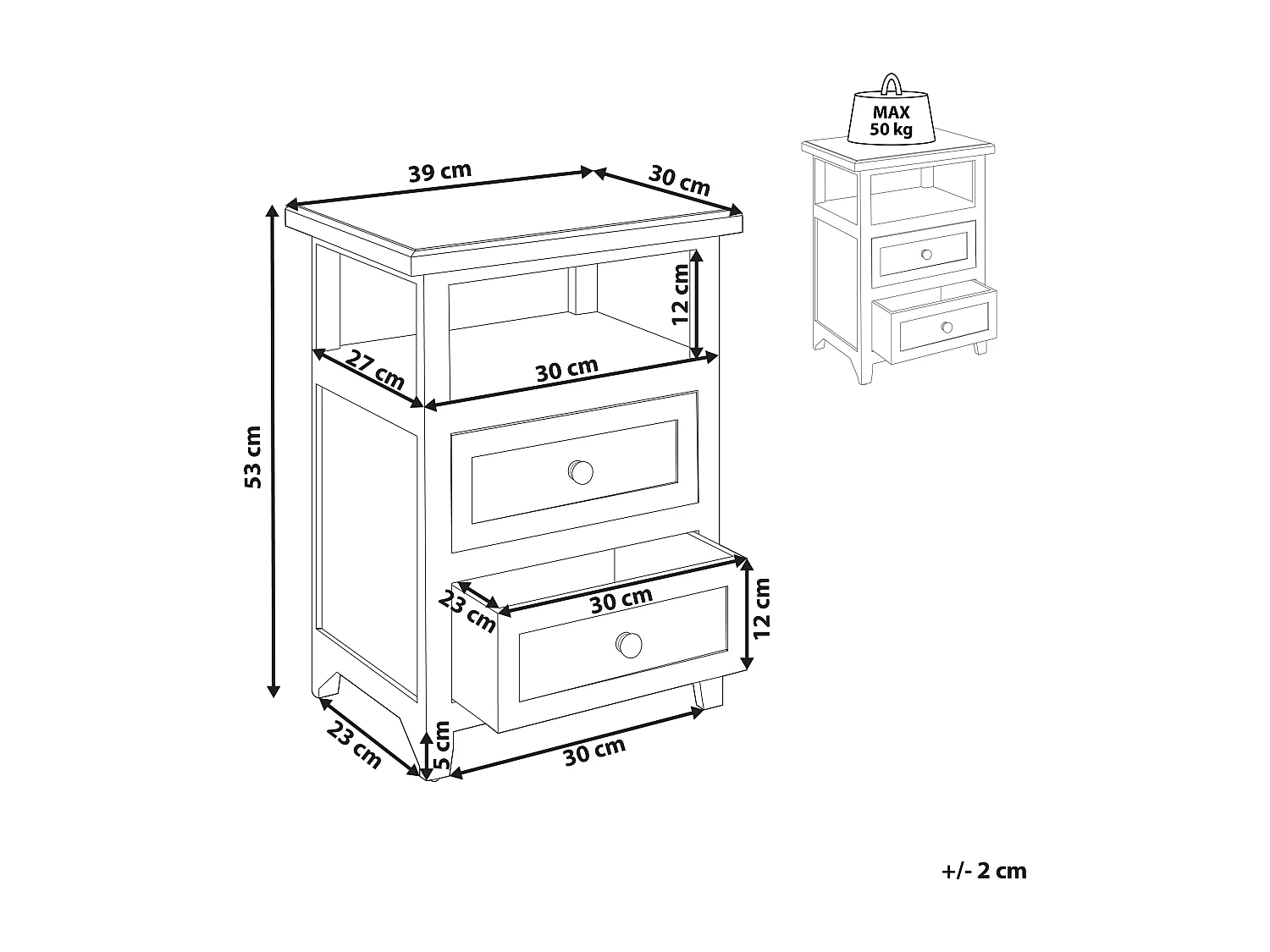 Nachtkastje met 2 lades LAYOLA Wit
