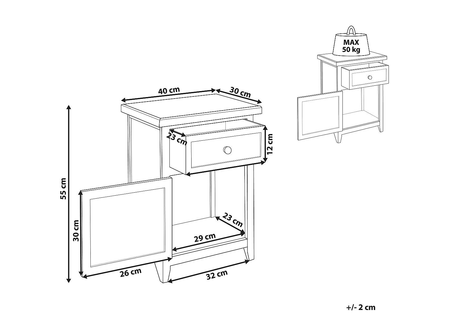 Nachtkastje met 1 lade LAYOLA Wit