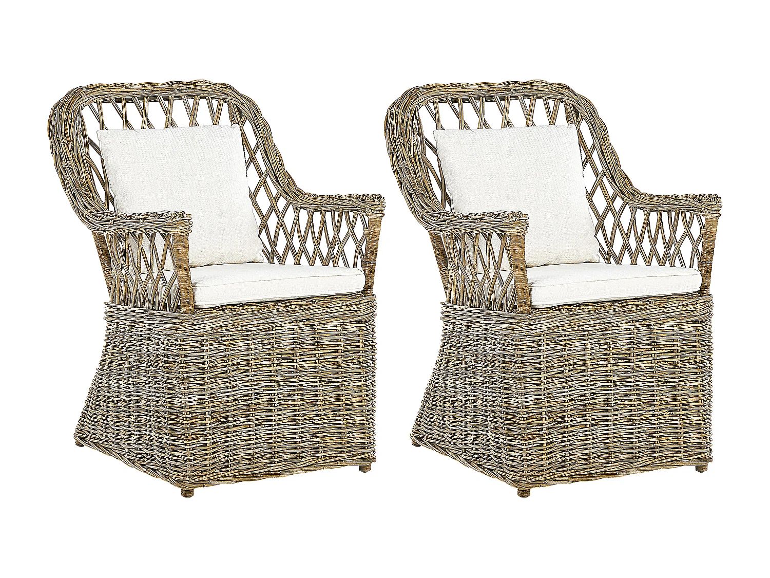 Lot de 2 fauteuils de jardin avec coussins MAROS Rotin Naturel