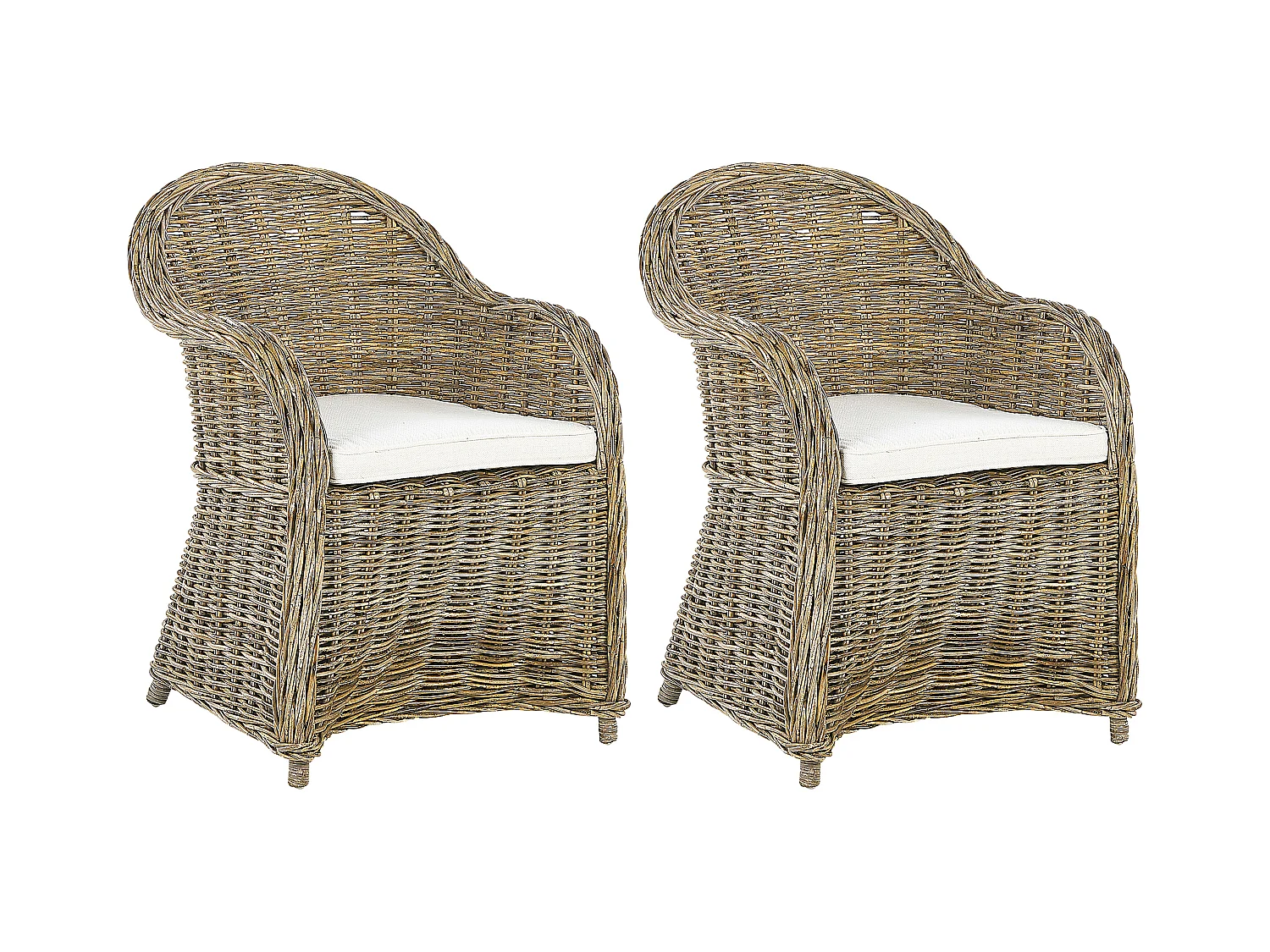 Lot de 2 fauteuils de jardin avec coussins SUSUA Rotin Naturel