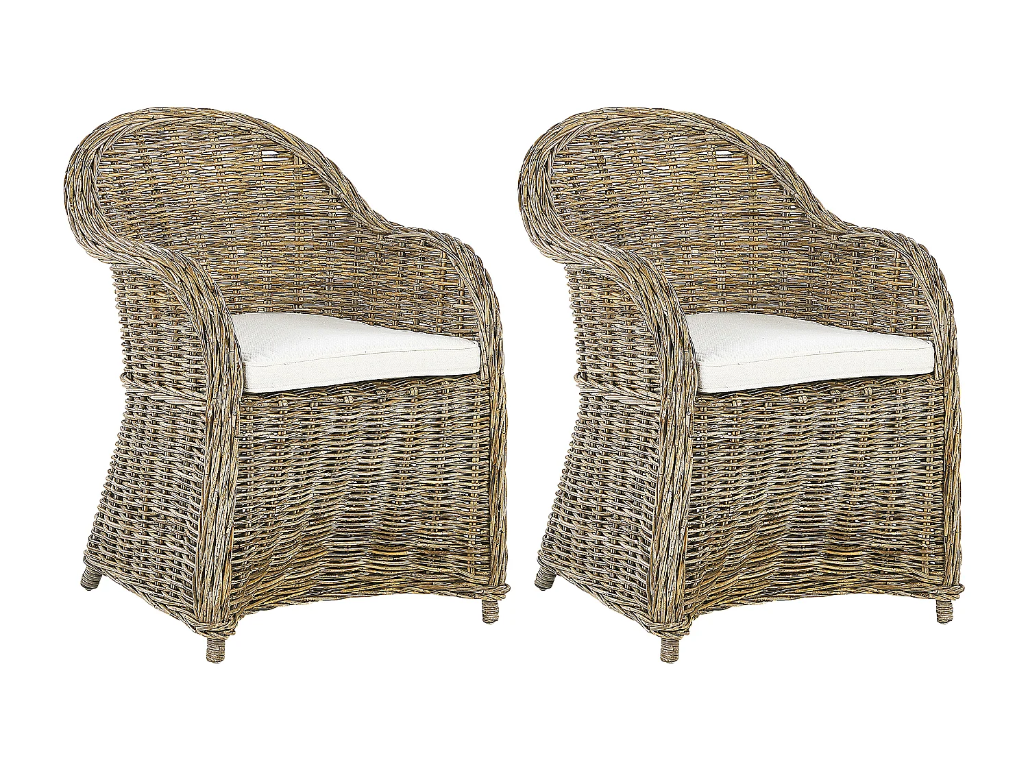 Lot de 2 fauteuils de jardin avec coussins SUSUA Rotin Naturel