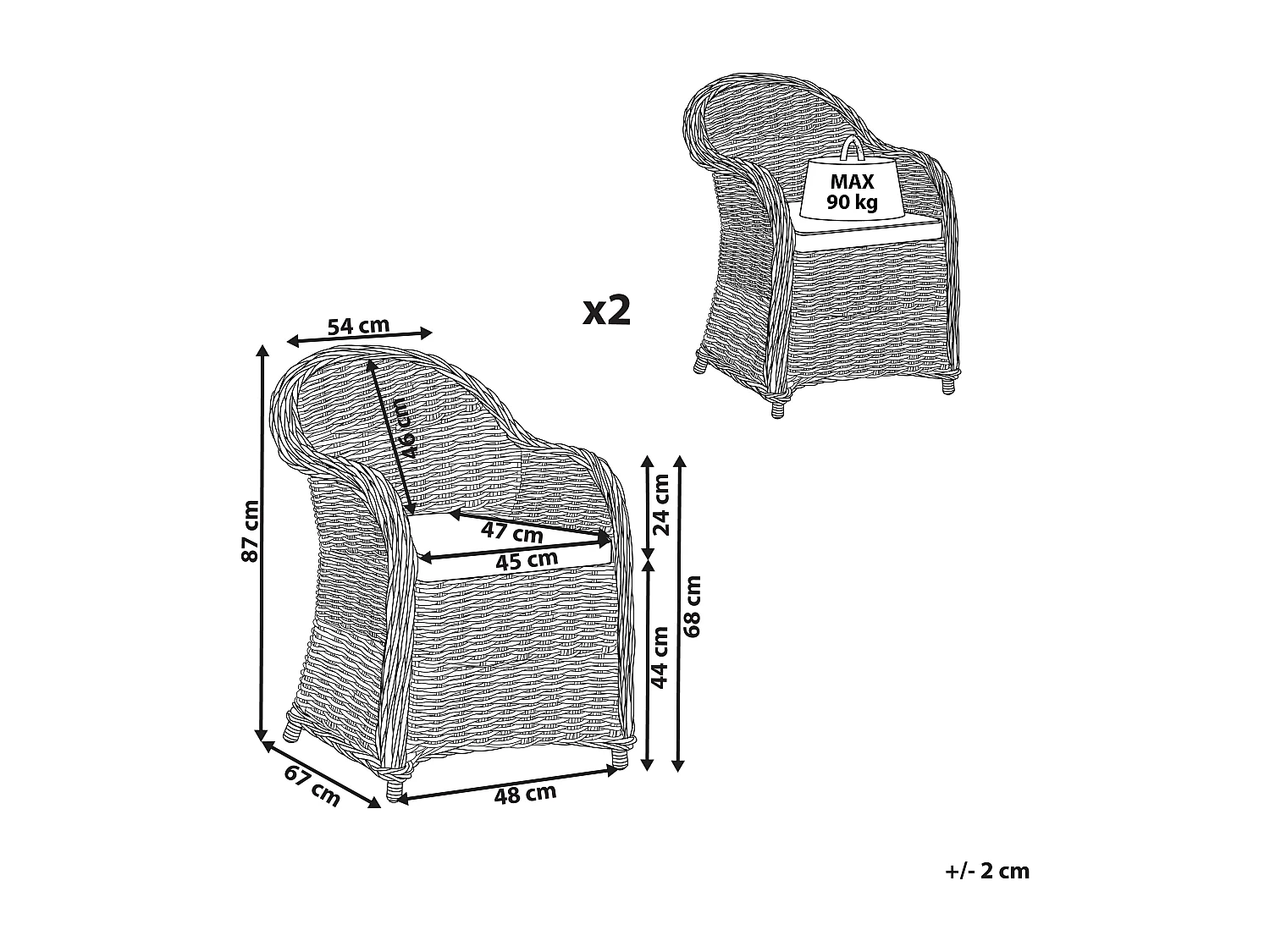 Lot de 2 fauteuils de jardin avec coussins SUSUA Rotin Naturel
