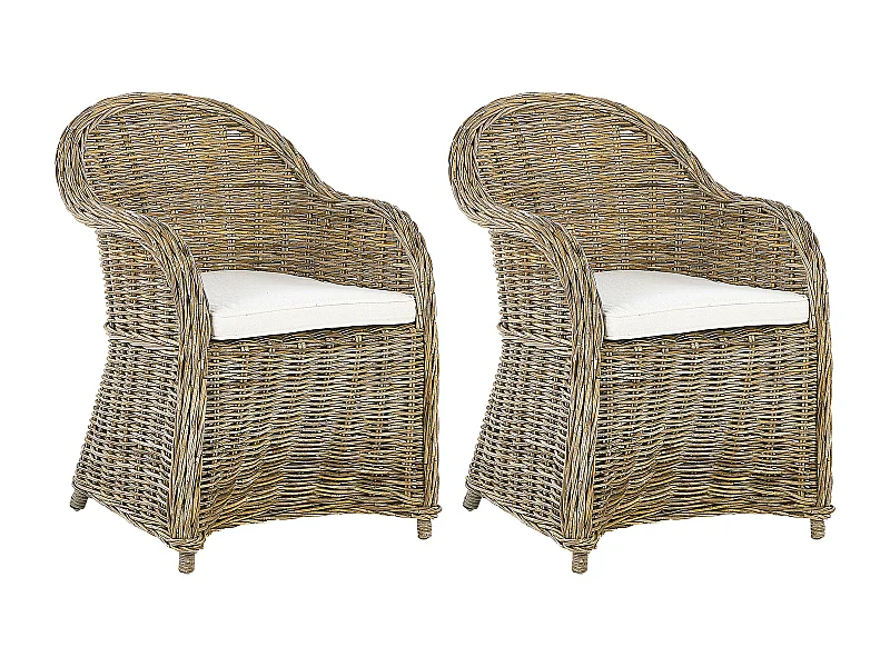 Gartensessel 2er Set mit Auflagen SUSUA Rattan Naturfarben