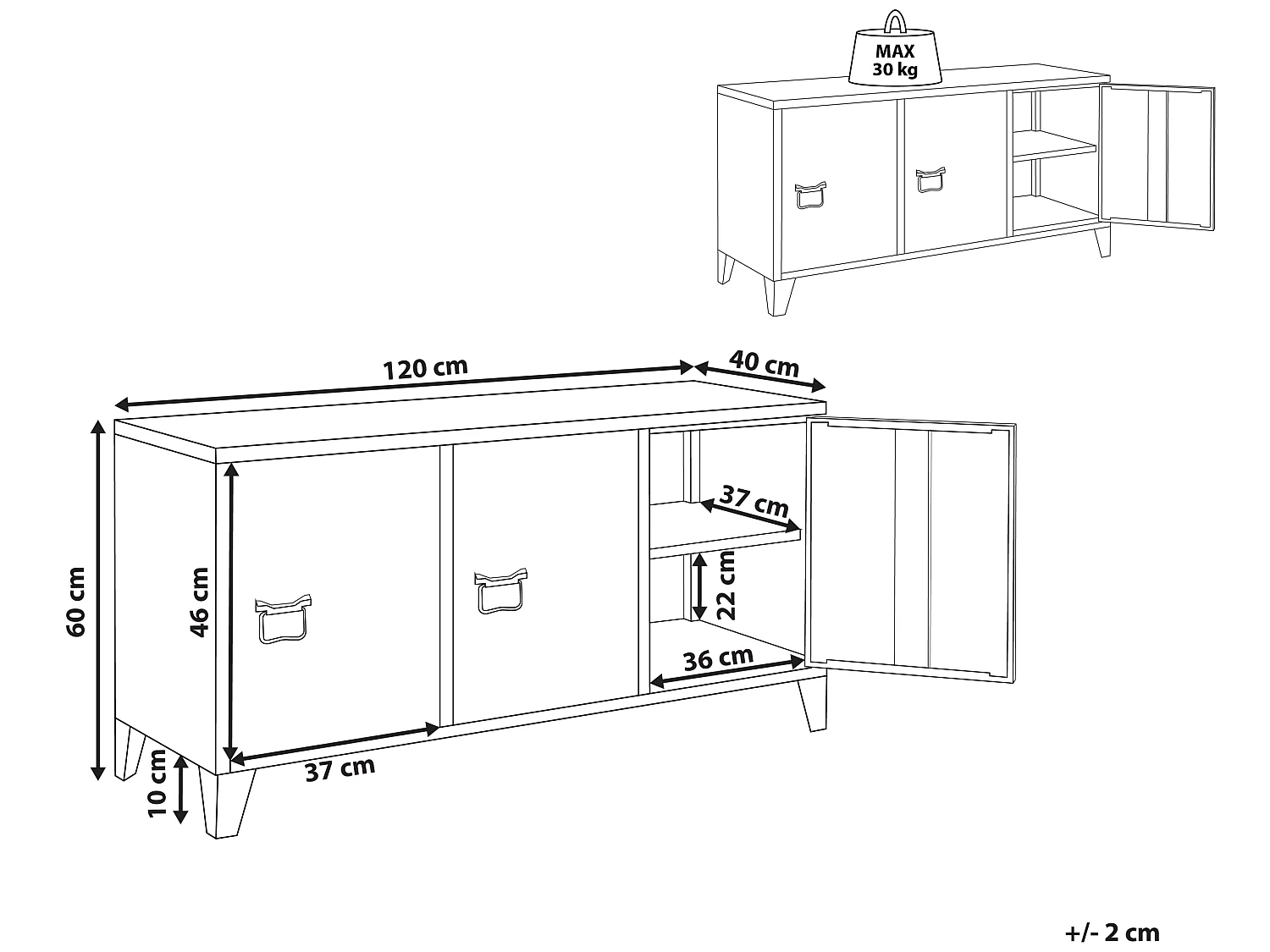 Commode à 3 portes en acier blanc CARDIFF