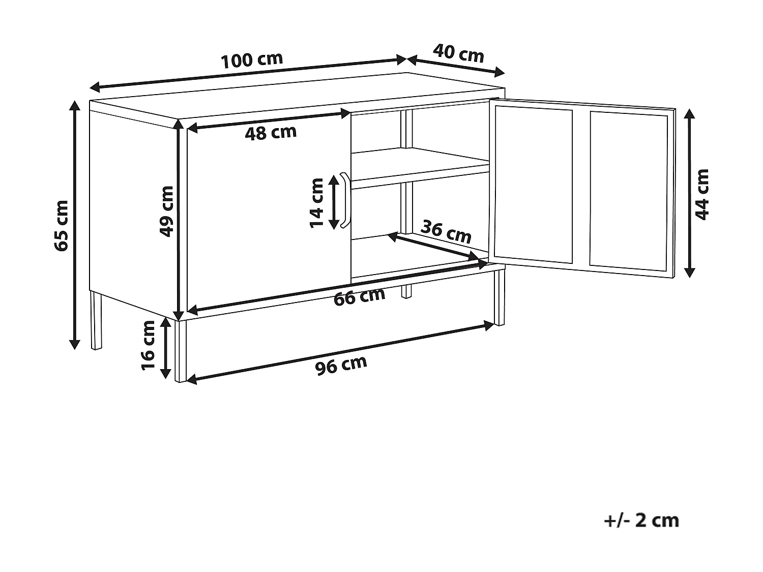 Sideboard 2 Türen 2 Griffe Stahl schwarz herausnehmbarer Regalboden Uria
