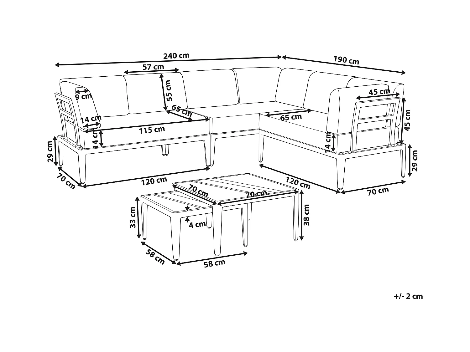 Narożnik ogrodowy ze stolikiem dla 6 osób RIMA III Lewostronny Modułowy Metal Szary