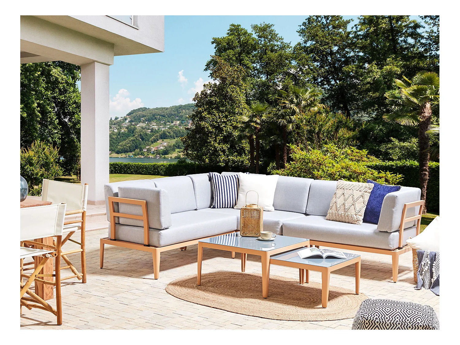 Modernes Outdoor-Lounge-Set Aluminium heller Holzfarbton/grau 6-Sitzer Rima III