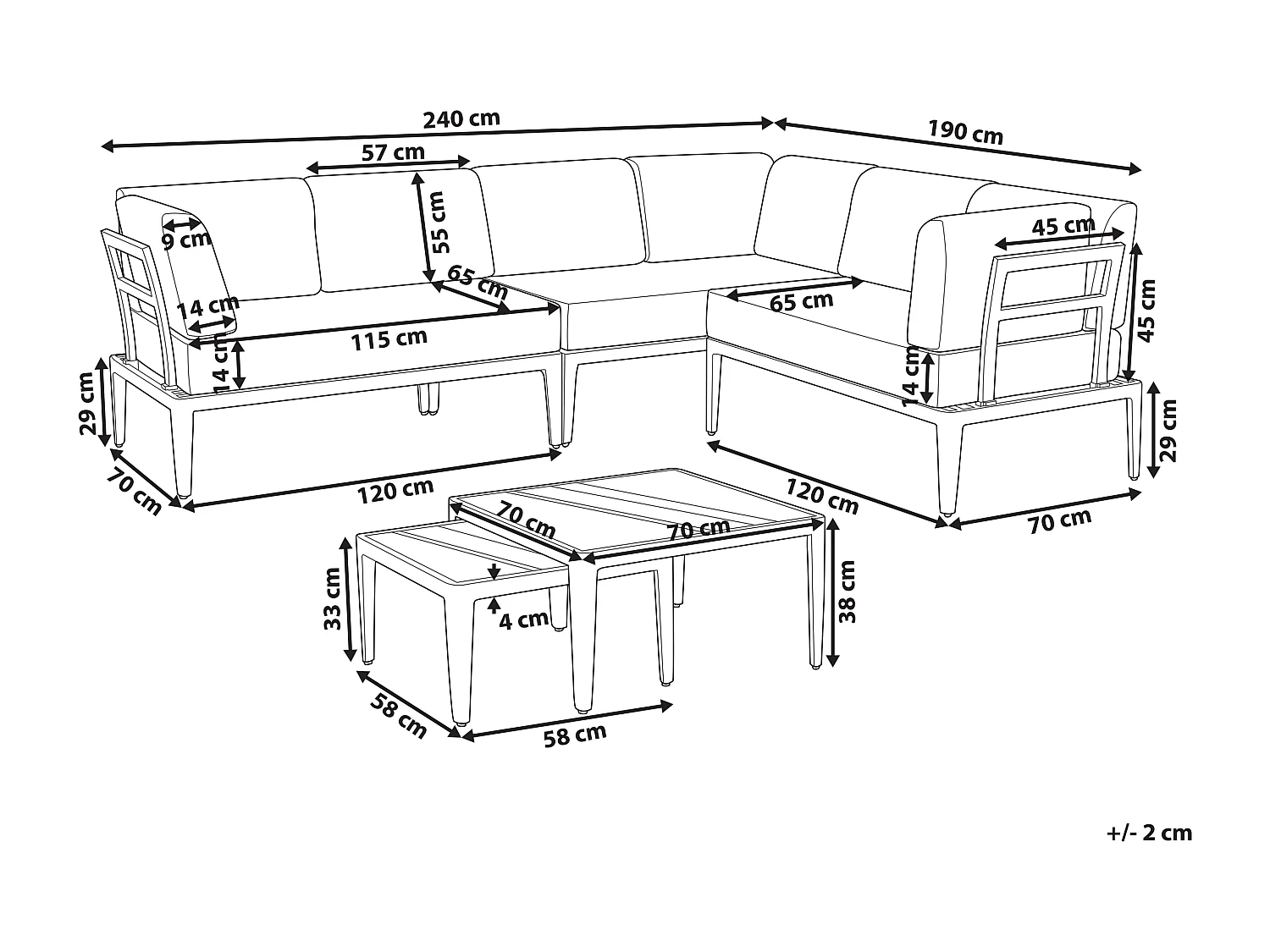 Conjunto de sofás de jardim de canto 6 lugares RIMA III à esquerda Metal Cinzento