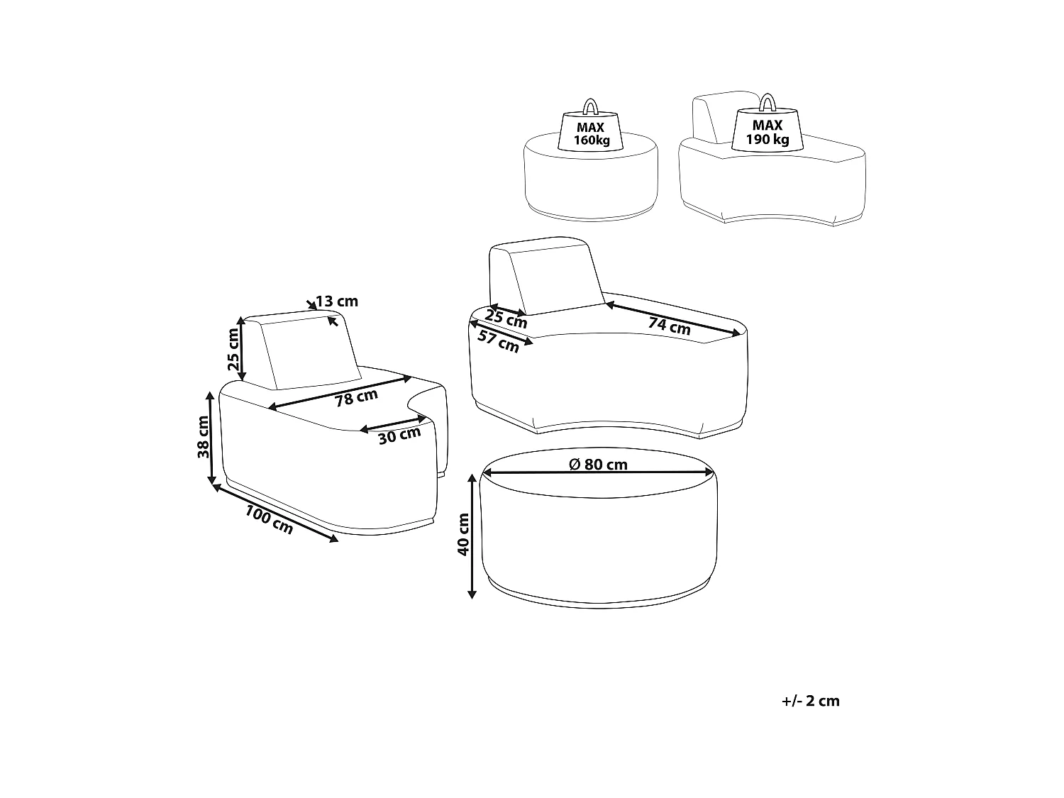 Set da giardino con tavolo 2 posti FABRO Modulare Grigio chiaro