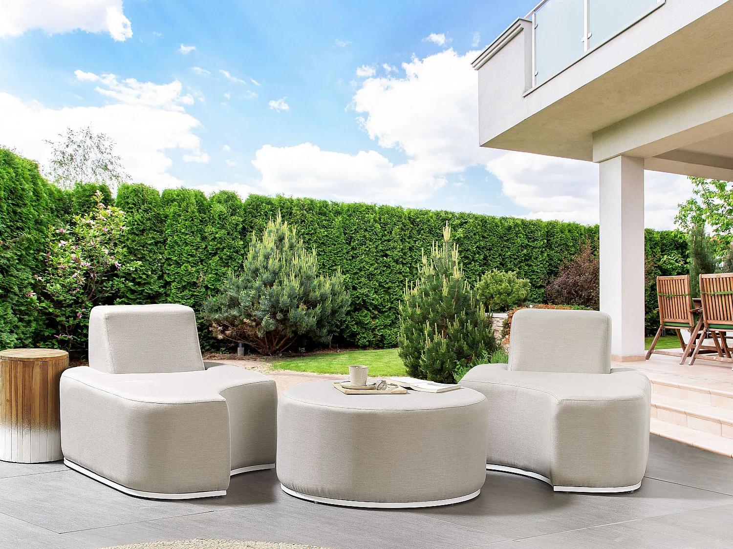 Gartenmöbel Lounge Set Stoff grau 3-teilig zusammenschiebbar Modern Fabro
