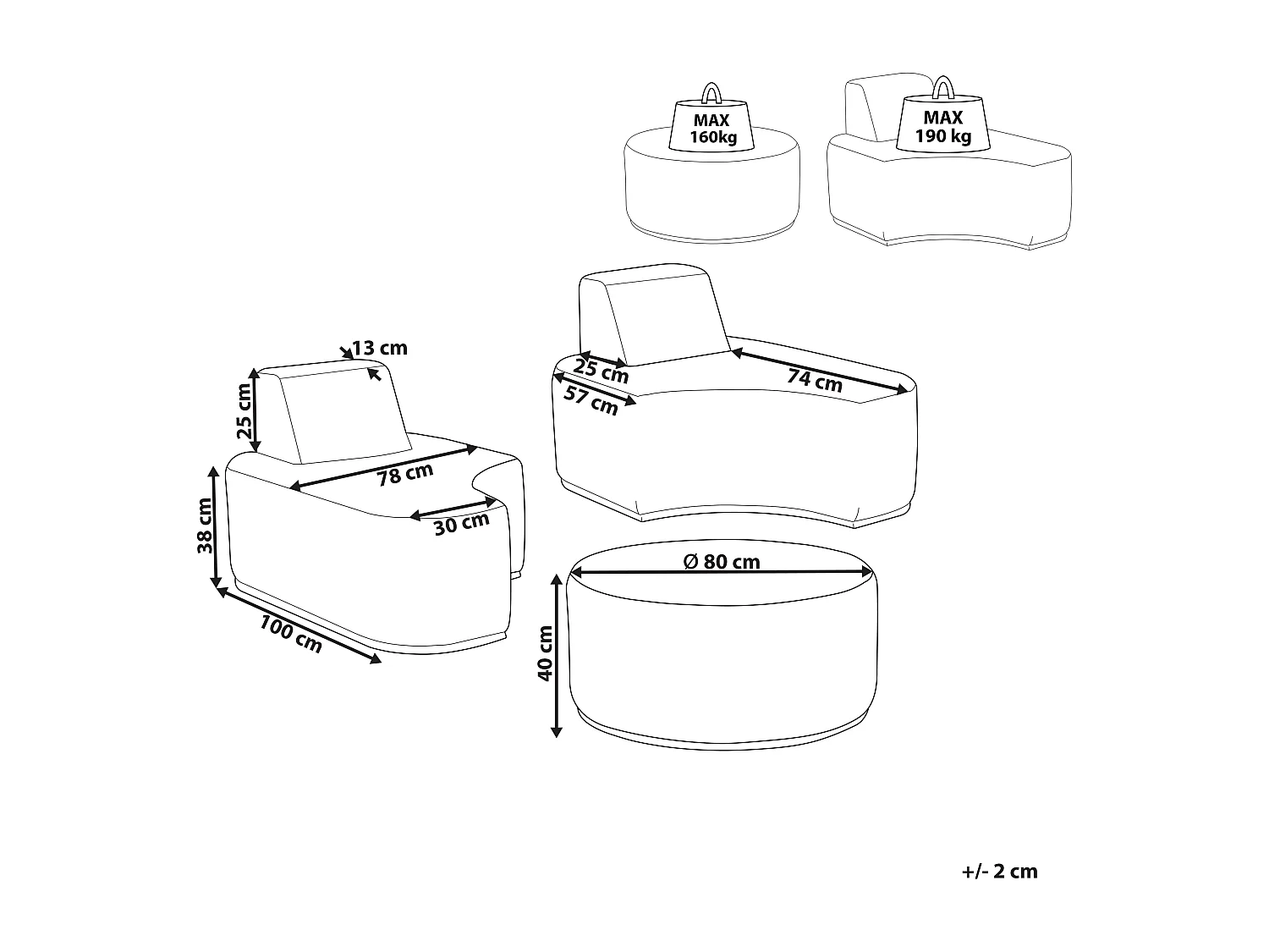 Zestaw ogrodowy ze stolikiem dla 2 osób FABRO Modułowy Jasnoszary