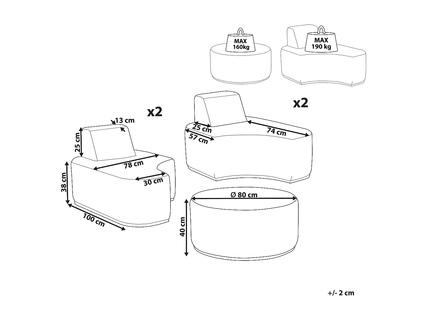 Gartenmöbel Lounge Set Stoff grau 5-teilig zusammenschiebbar Modern Fabro